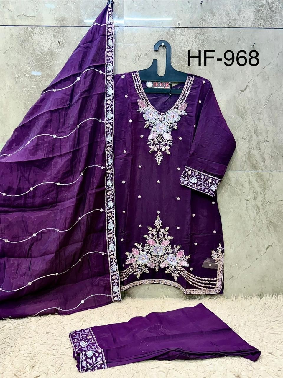 Hoor Tex | HF-968 A to D | Pakistani Full Stitched Suit | H.O. Glass Silk | XL-42 | Ready to Ship