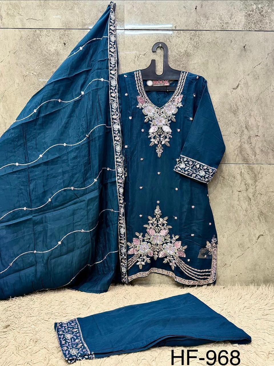 Hoor Tex | HF-968 A to D | Pakistani Full Stitched Suit | H.O. Glass Silk | XL-42 | Ready to Ship