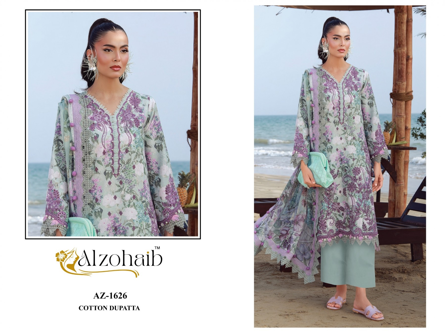 ALZOHAIB | ELAF VOL 1 | AZ-1626/1627/1630/1631 | Pakistani Cotton Suit | Cotton/Chiffon Dupatta