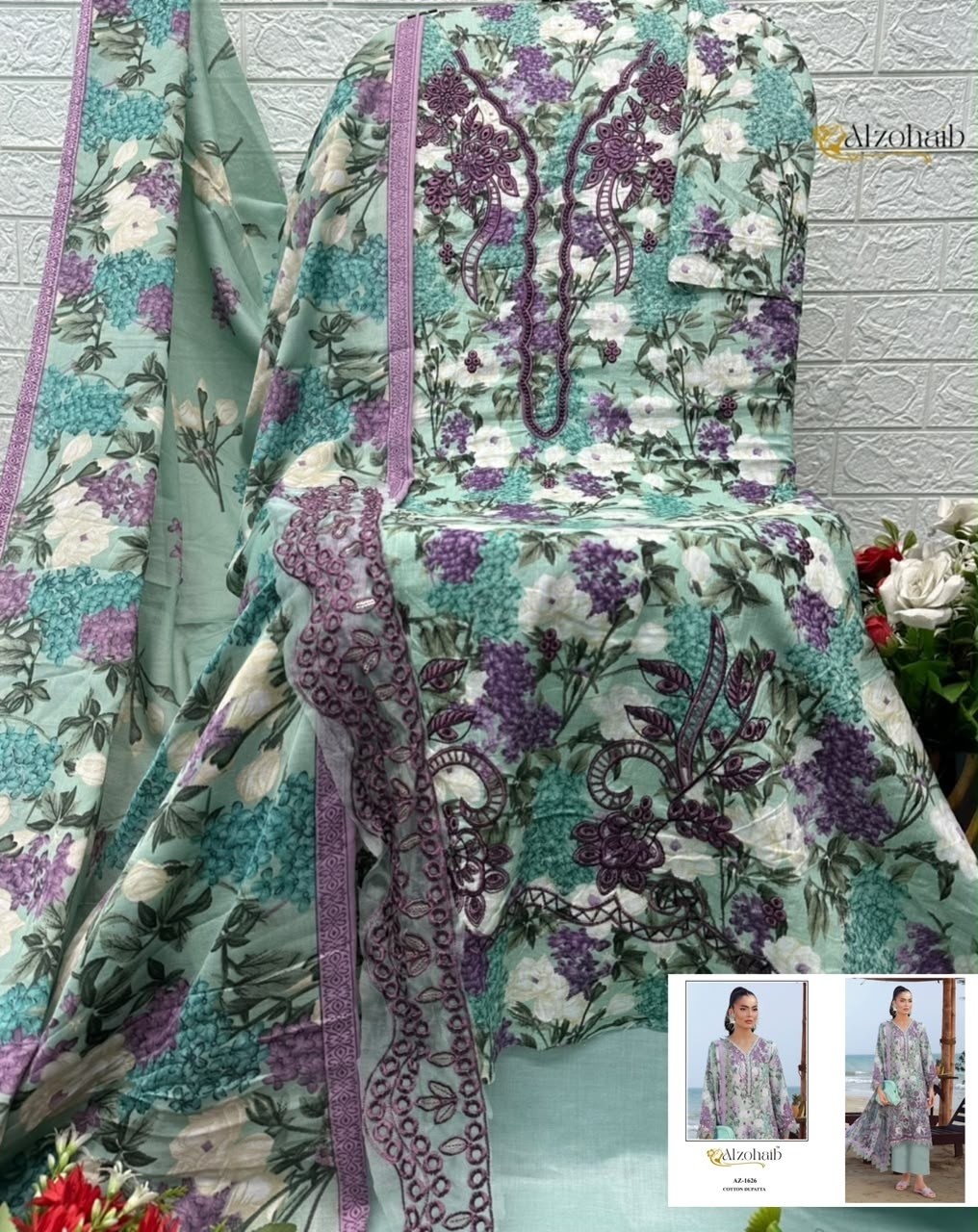 ALZOHAIB | ELAF VOL 1 | AZ-1626/1627/1630/1631 | Pakistani Cotton Suit | Cotton/Chiffon Dupatta