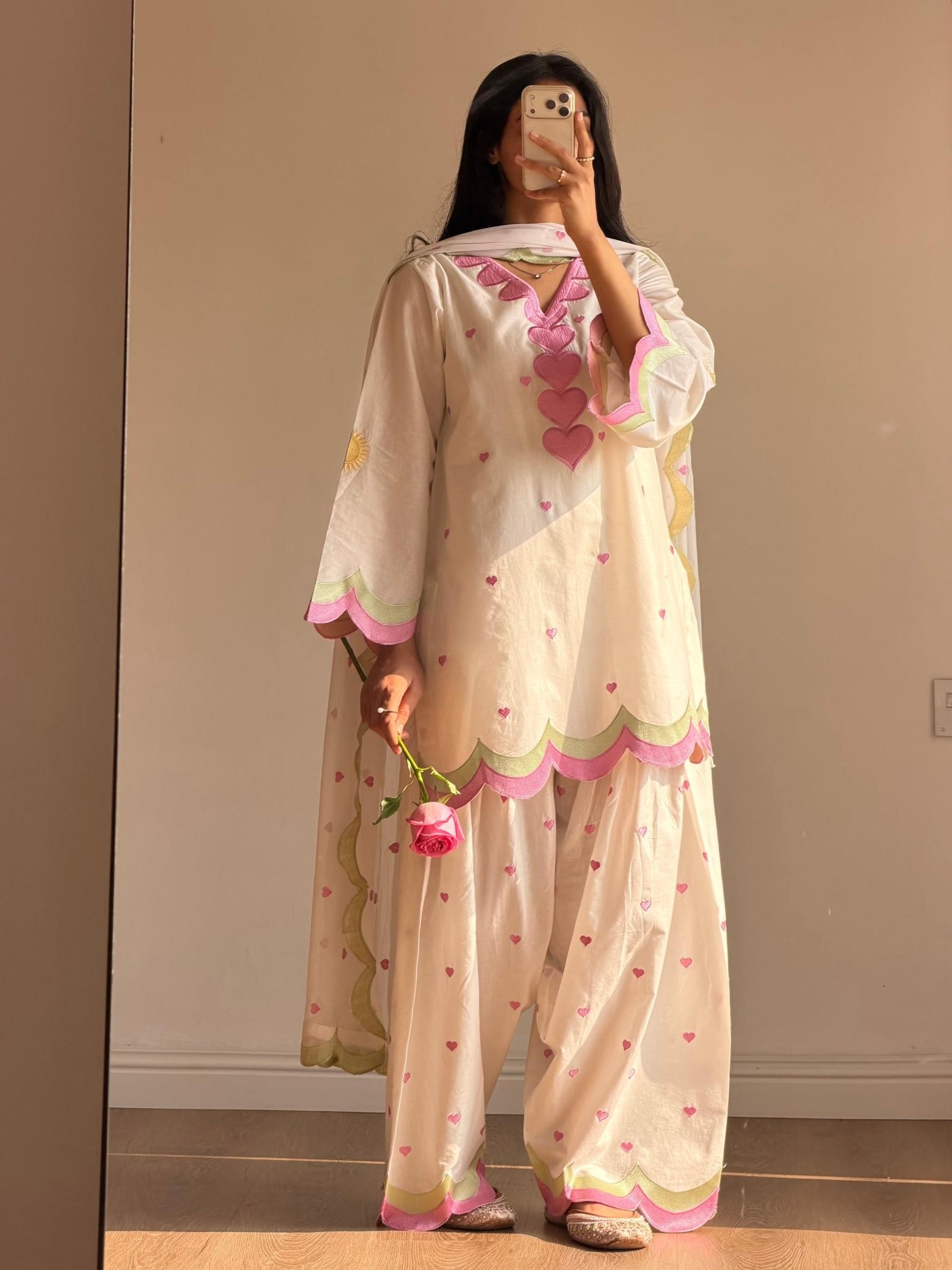 BE-490 | Designer Embroidered Mul Chanderi Top Salwaar Dupatta Set