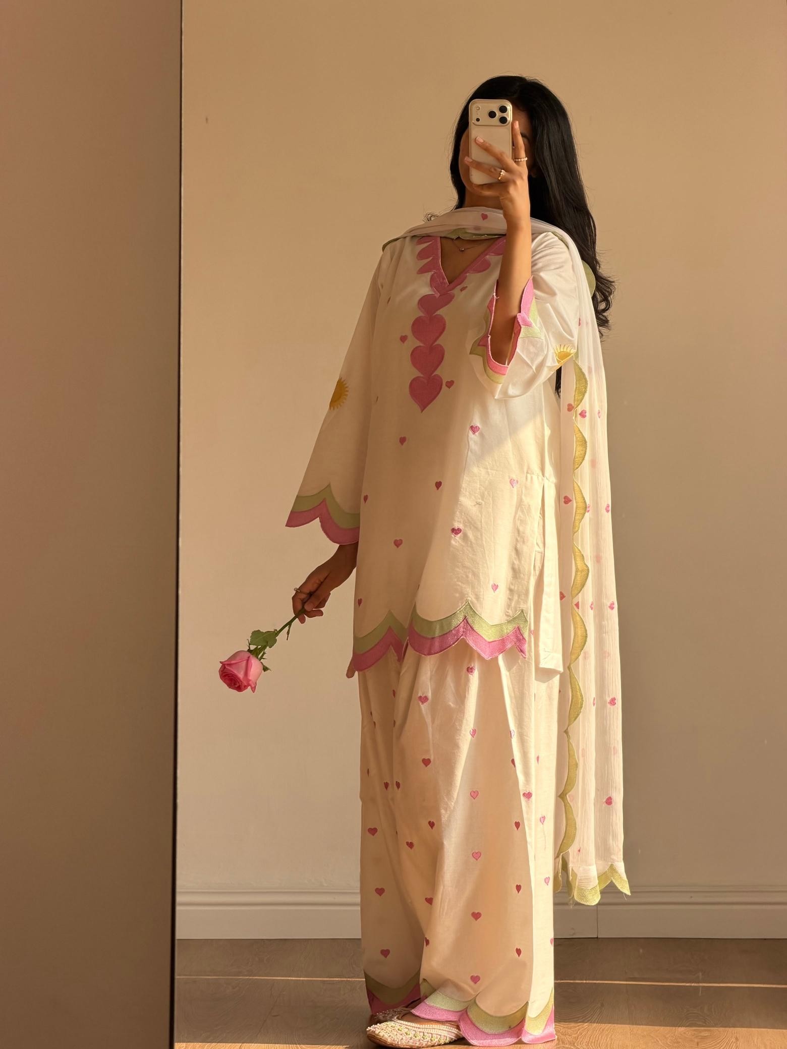 BE-490 | Designer Embroidered Mul Chanderi Top Salwaar Dupatta Set