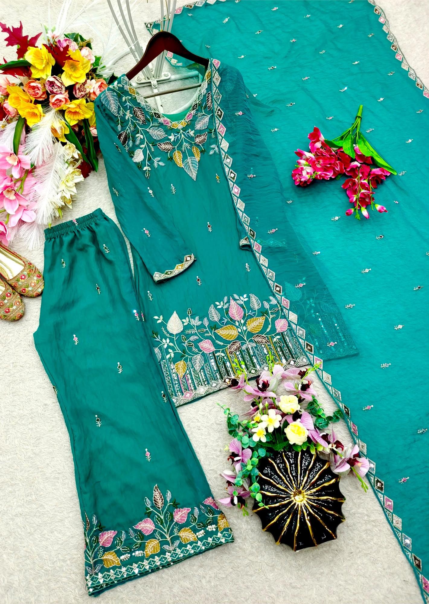 WW-1275 | Premium NC Moss Silk Embroidered 3-Piece Suit | RD Fashion Surat