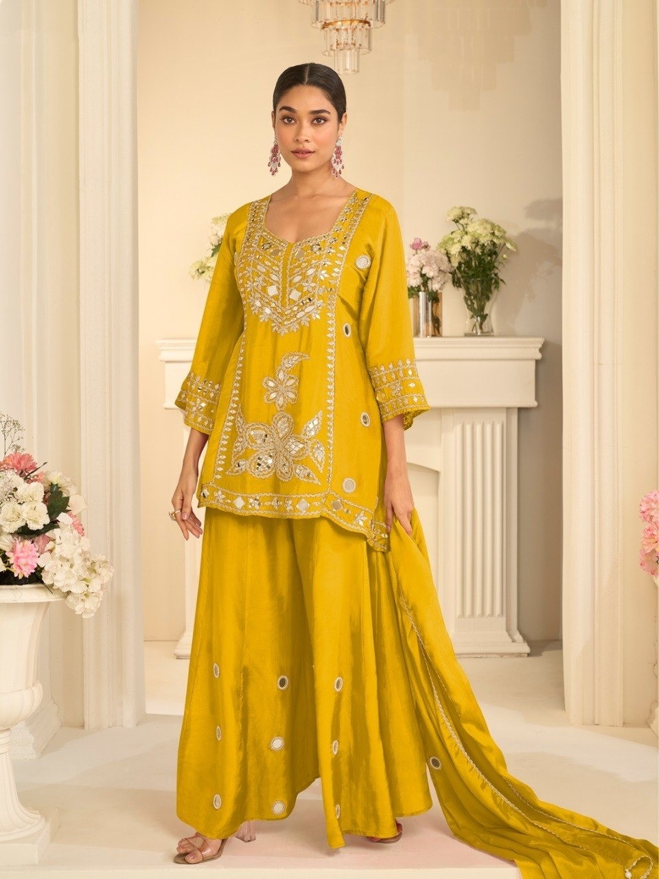 Premium Designer Mirror Work Sharara Set