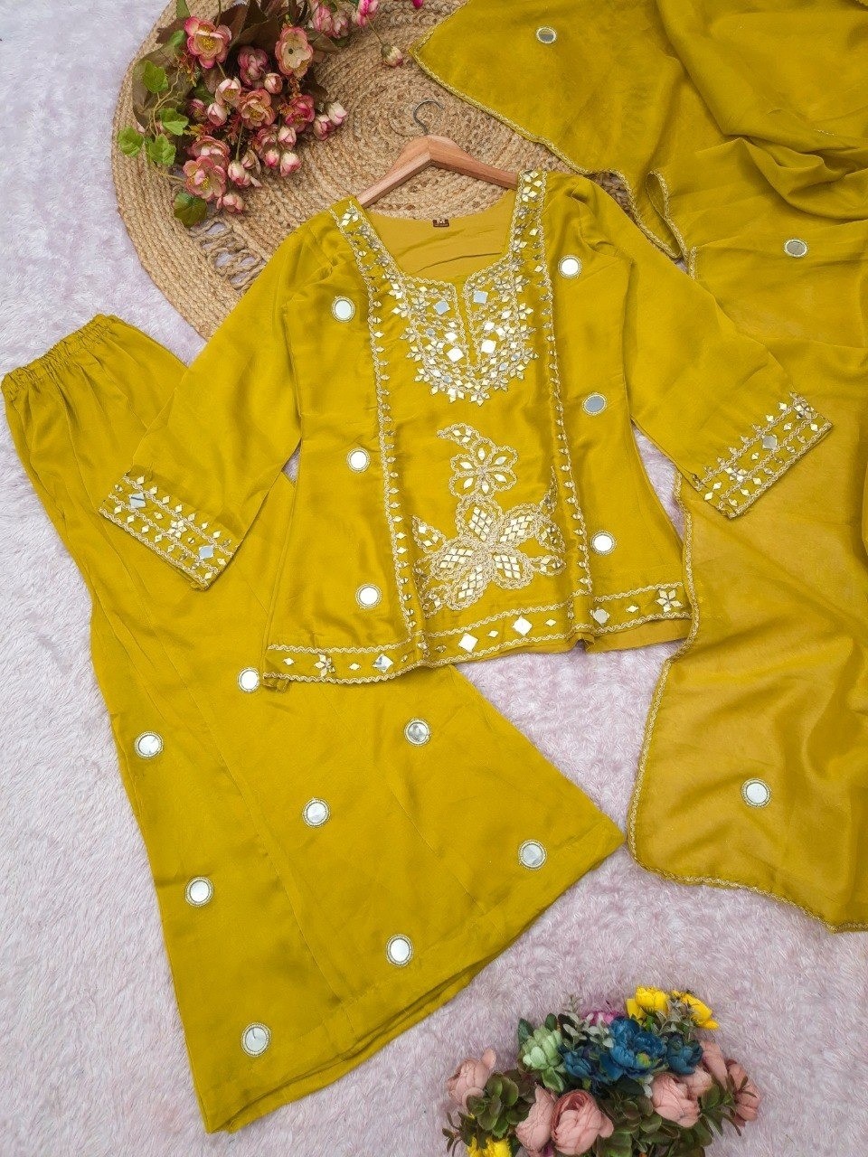 Premium Designer Mirror Work Sharara Set