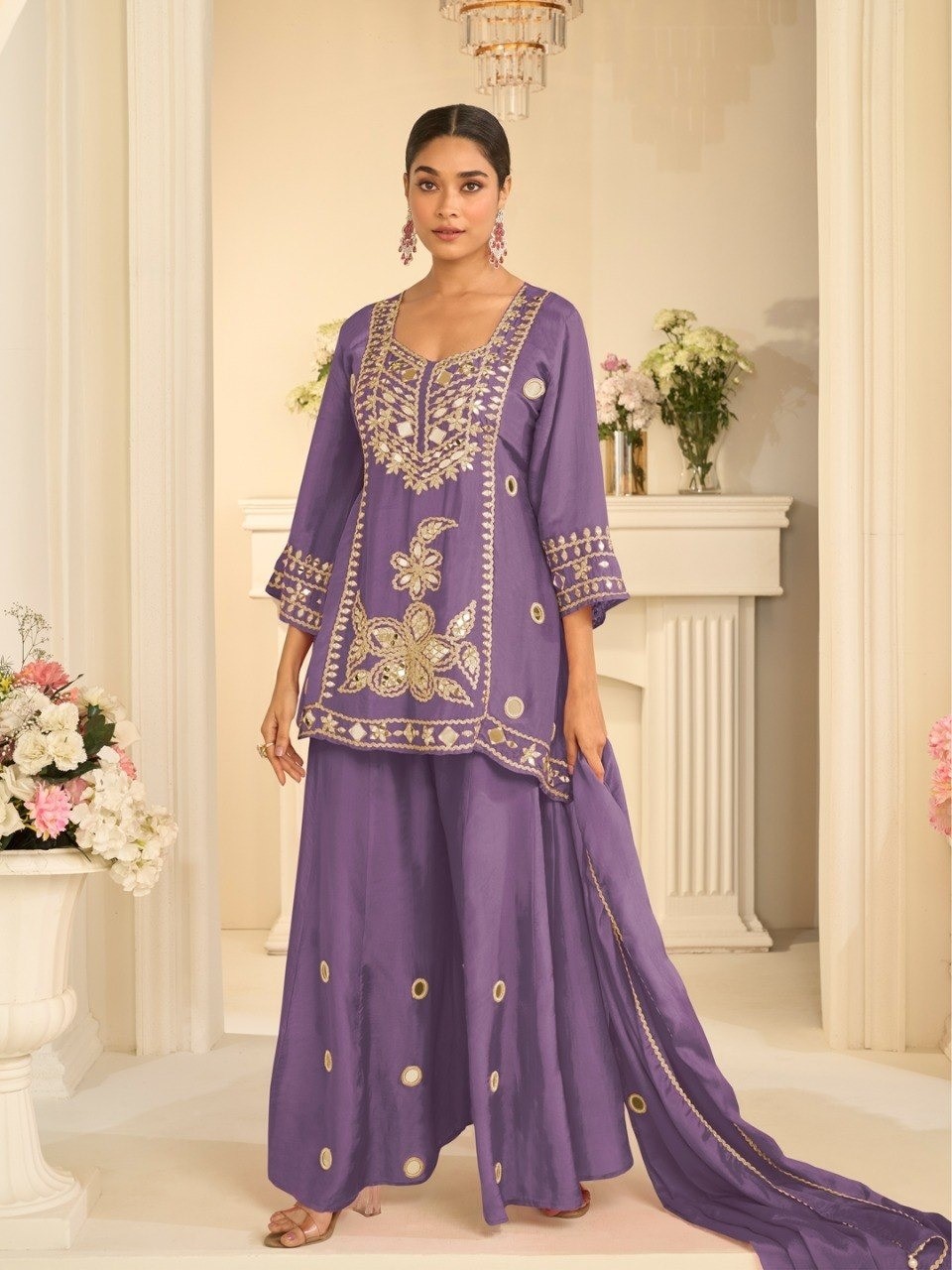 Premium Designer Mirror Work Sharara Set