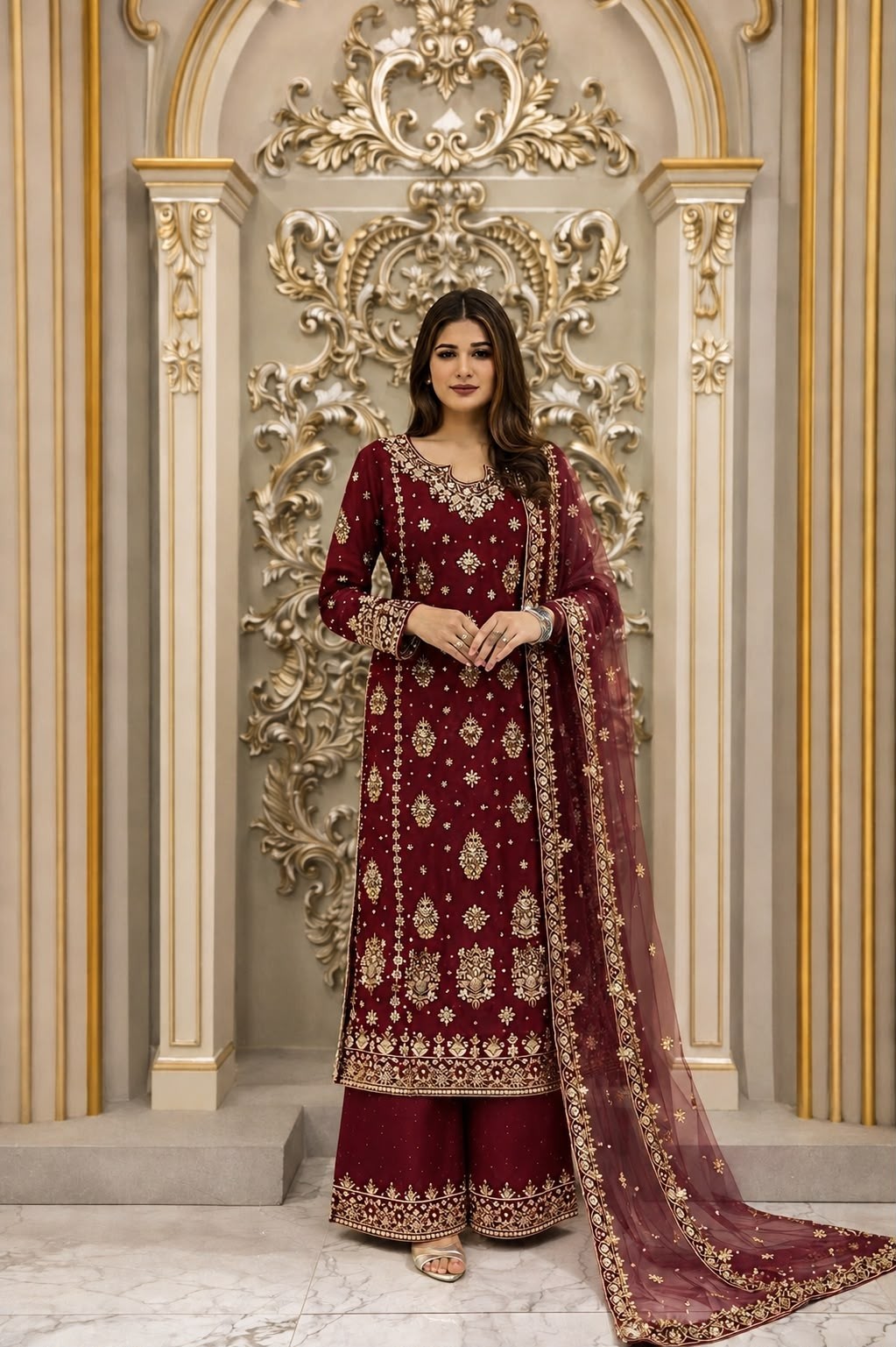 Designer Embroidered Kurti Palazzo Set