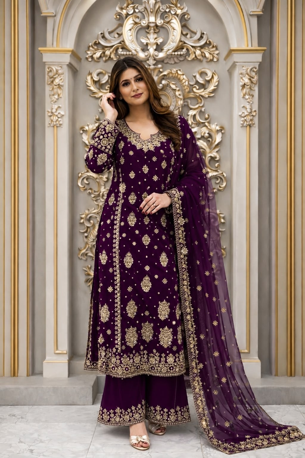 Designer Embroidered Kurti Palazzo Set