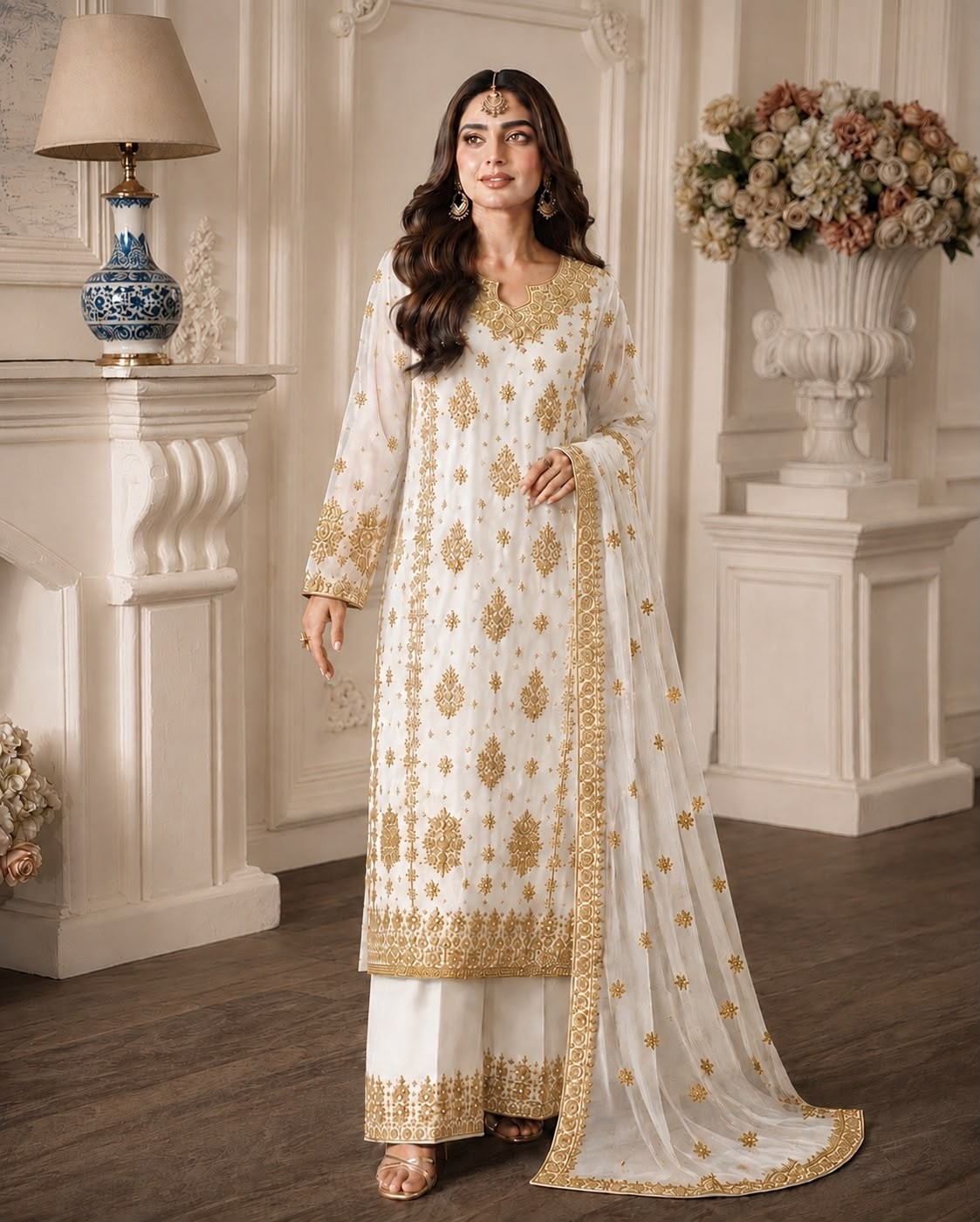 Designer Embroidered Kurti Palazzo Set