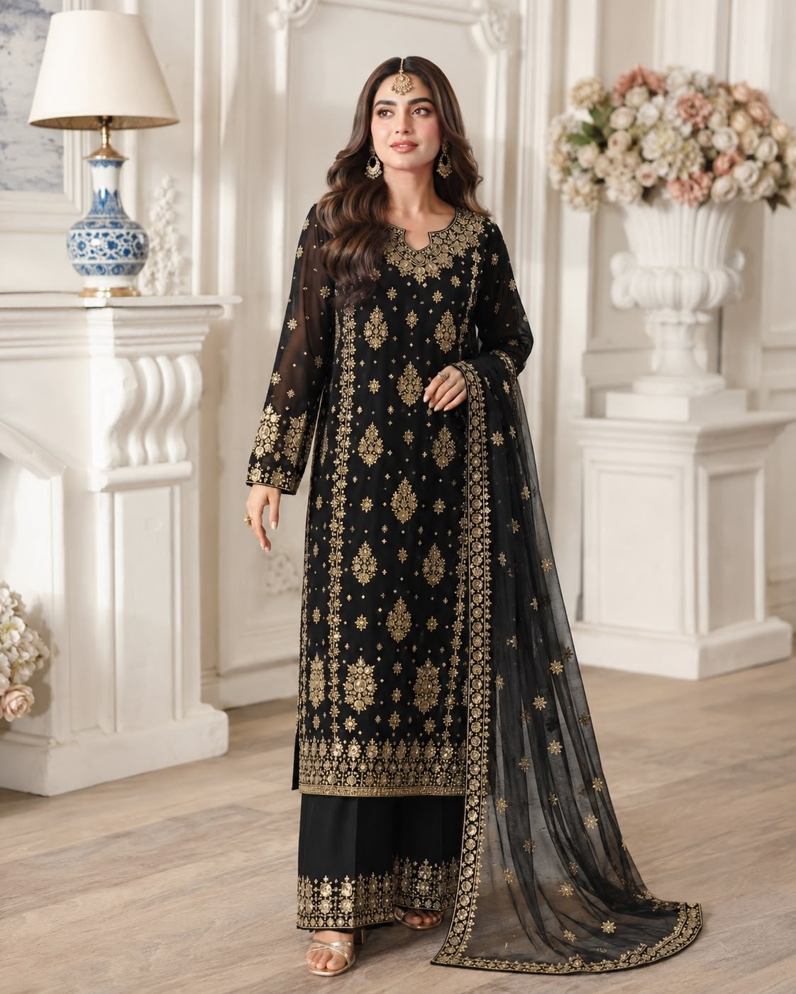 Designer Embroidered Kurti Palazzo Set