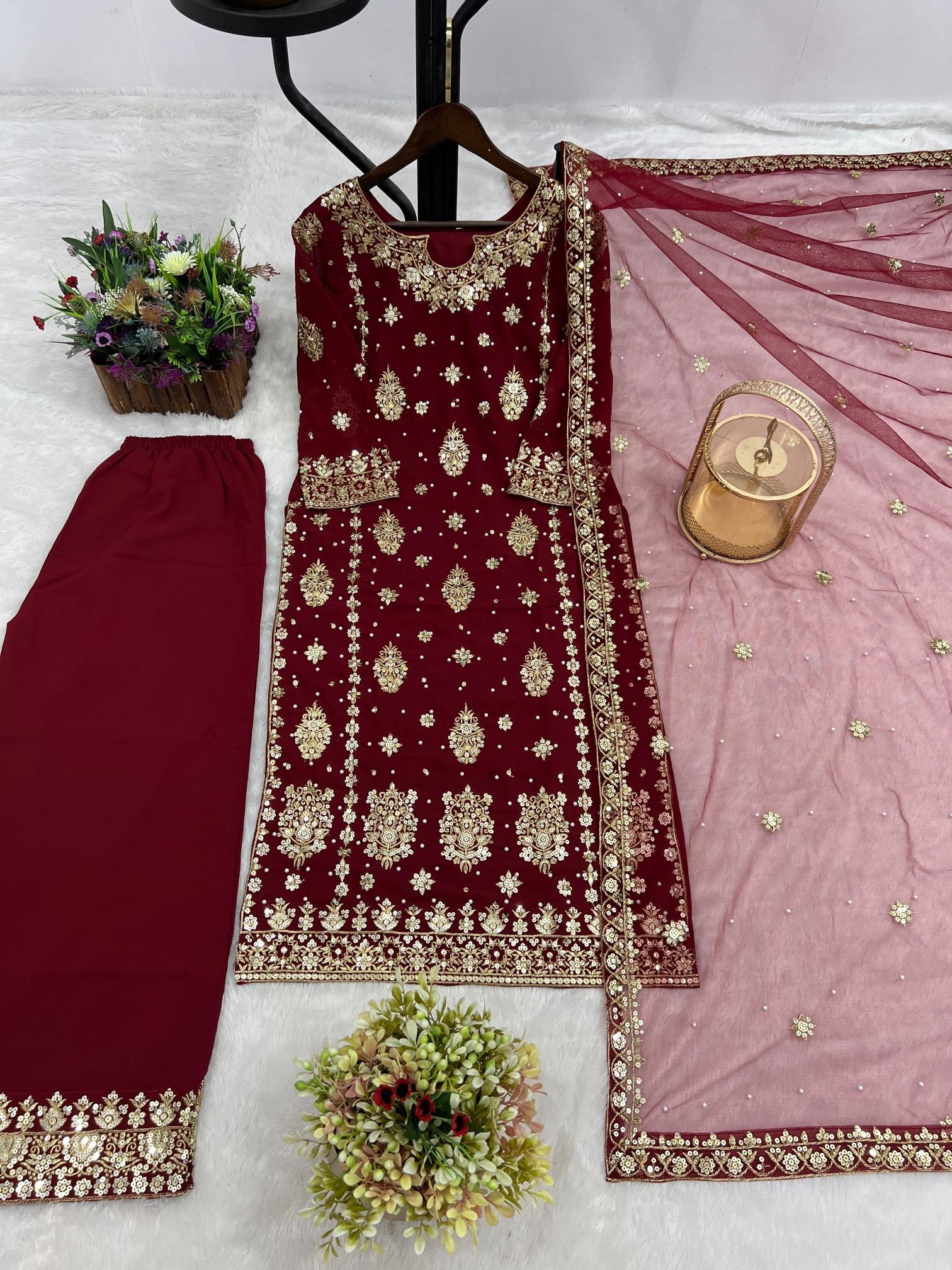 Designer Embroidered Kurti Palazzo Set