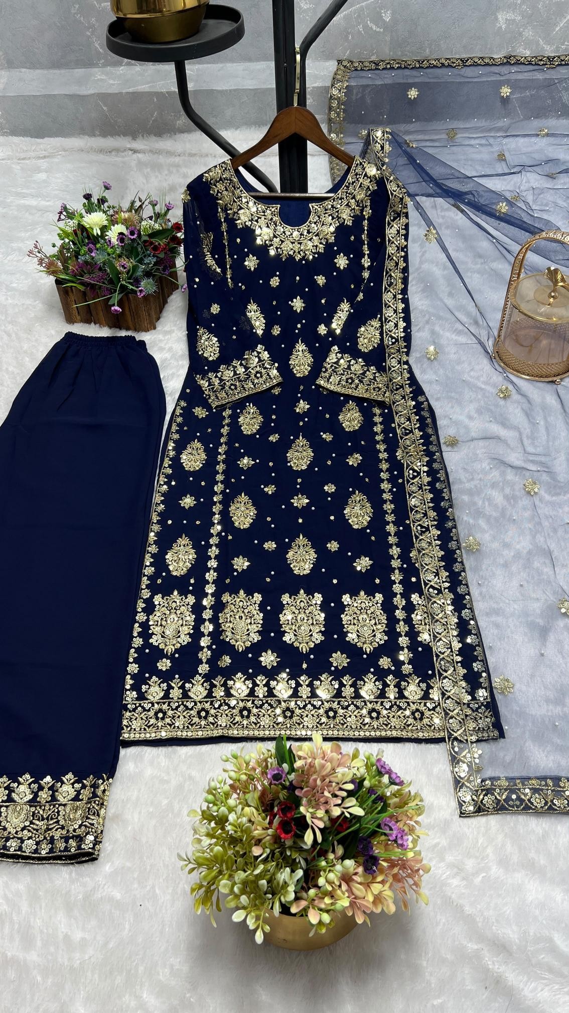 Designer Embroidered Kurti Palazzo Set