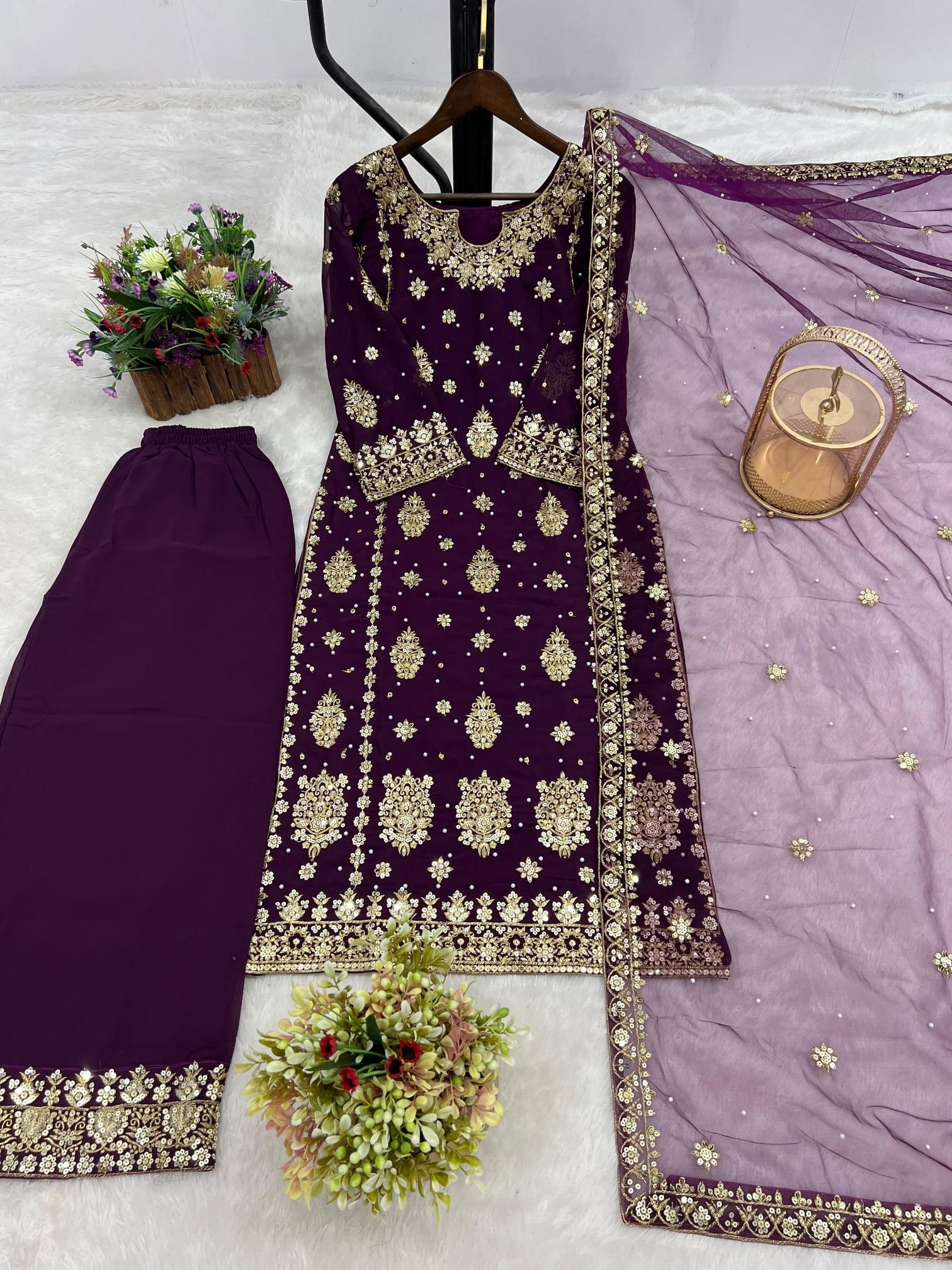 Designer Embroidered Kurti Palazzo Set