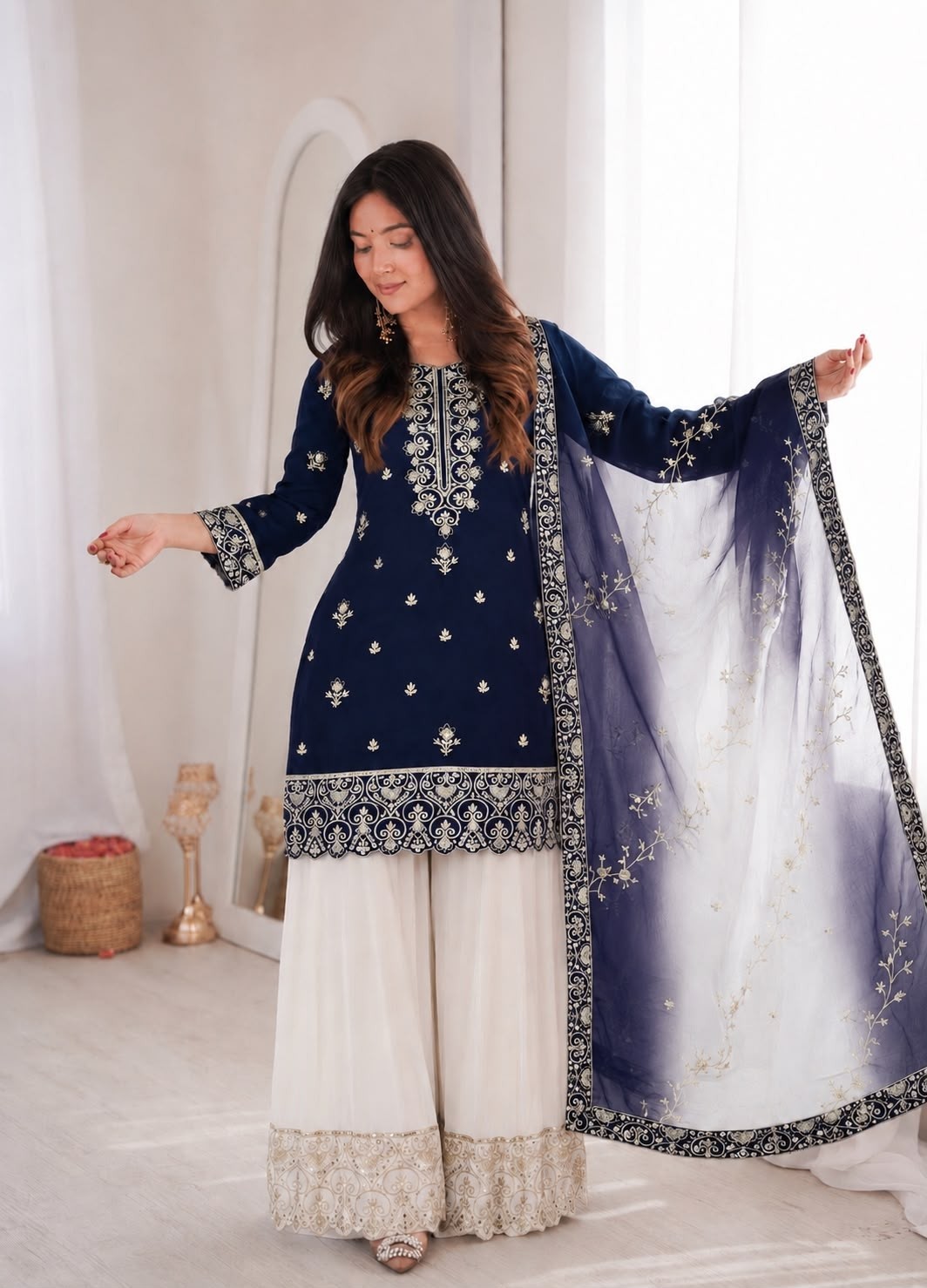 Designer Pure Natural Silk Palazzo Set