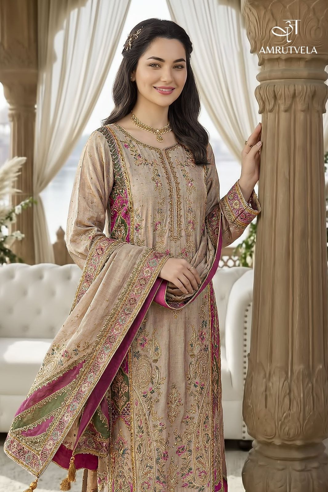 AMRUTVELA Premium Viscose Maslin Designer Suit