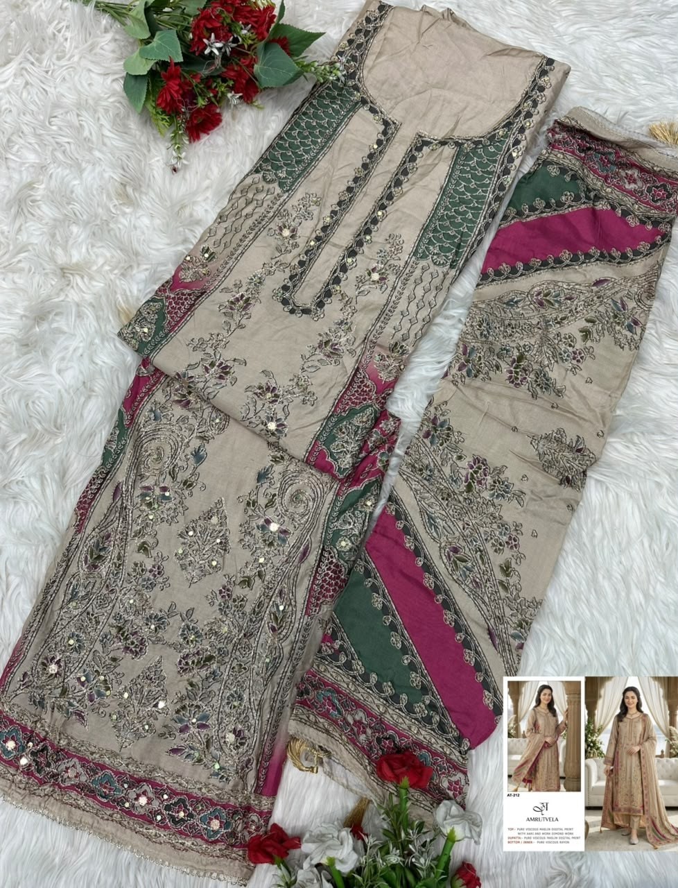 AMRUTVELA Premium Viscose Maslin Designer Suit