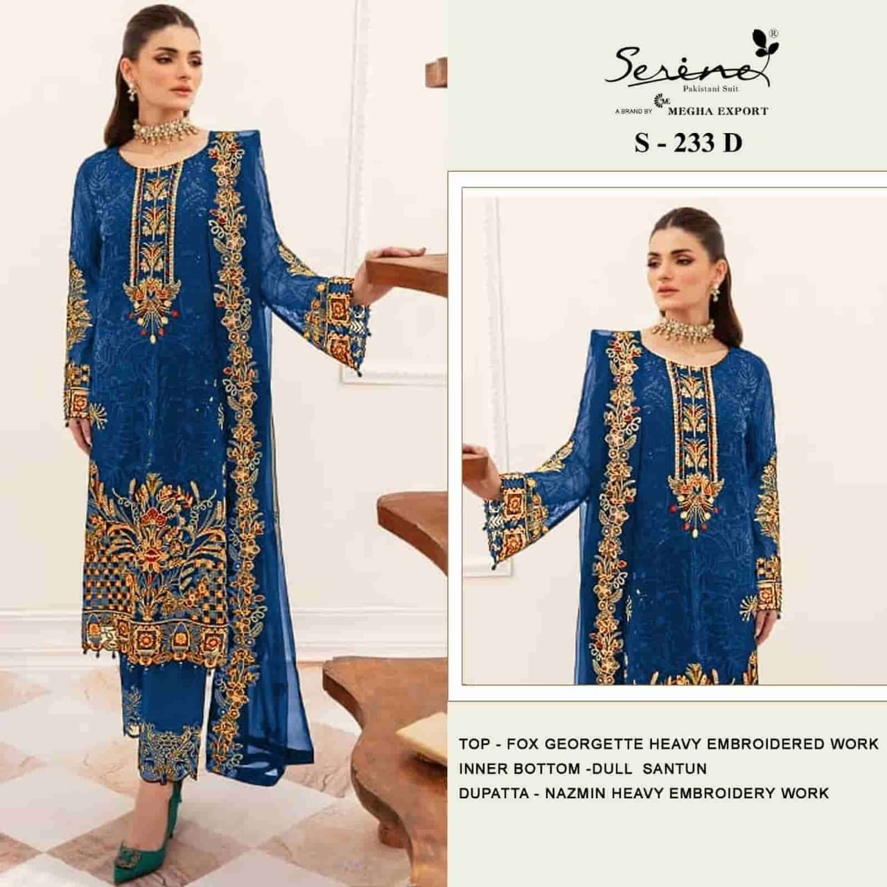 SERINE S-233 Premium Designer Embroidered Suit Set