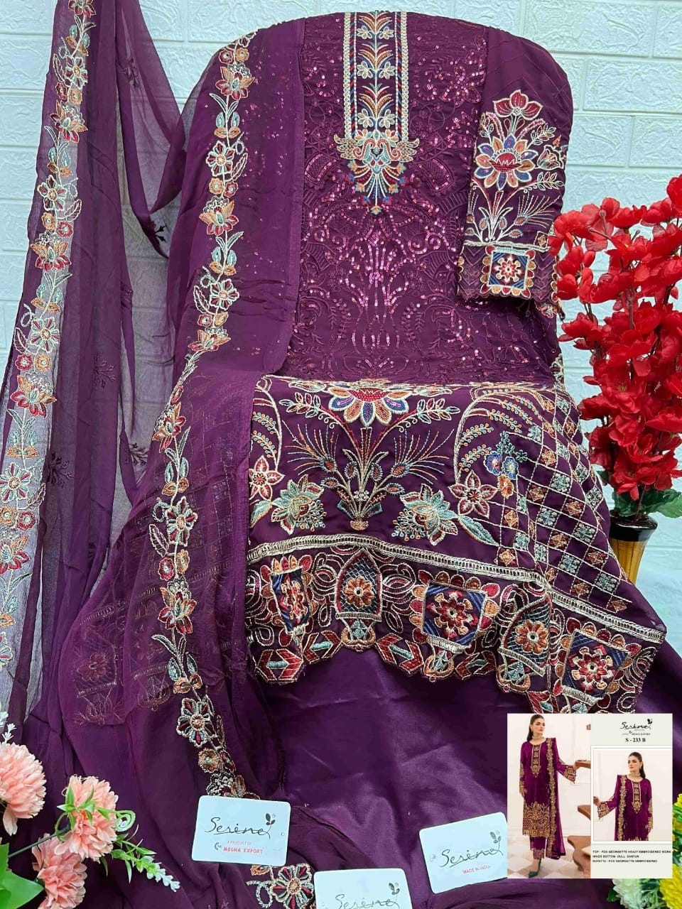 SERINE S-233 Premium Designer Embroidered Suit Set