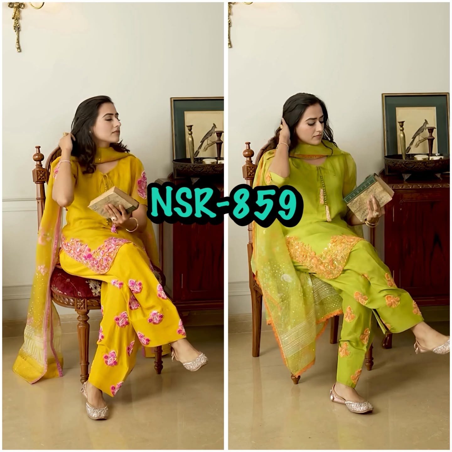 NSR-859 Premium Natural Crepe Silk Designer Suit Set
