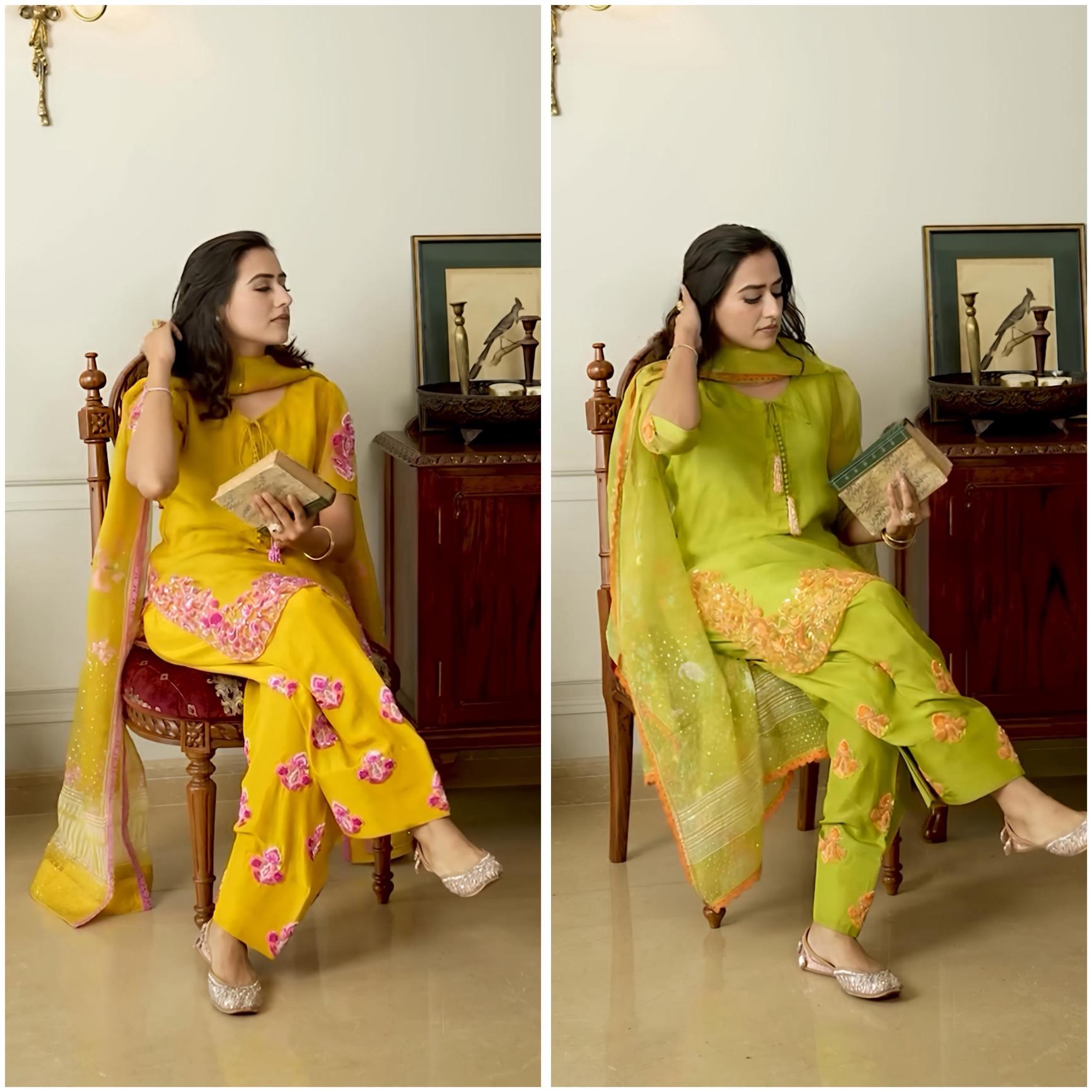 NSR-859 Premium Natural Crepe Silk Designer Suit Set