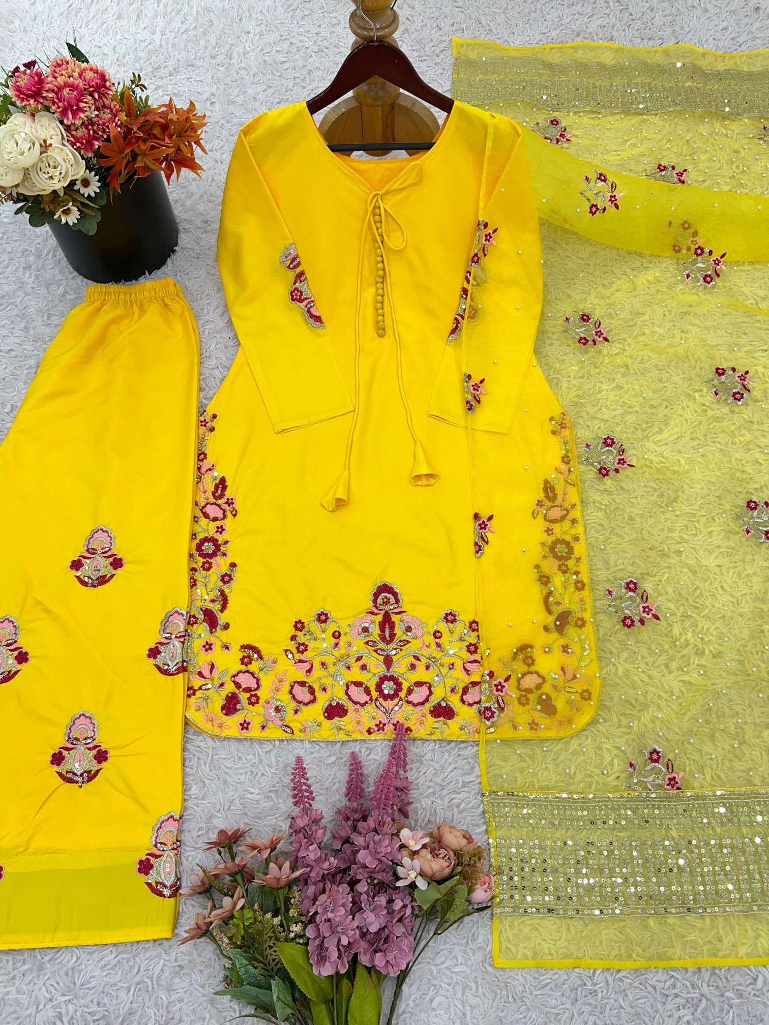 NSR-859 Premium Natural Crepe Silk Designer Suit Set