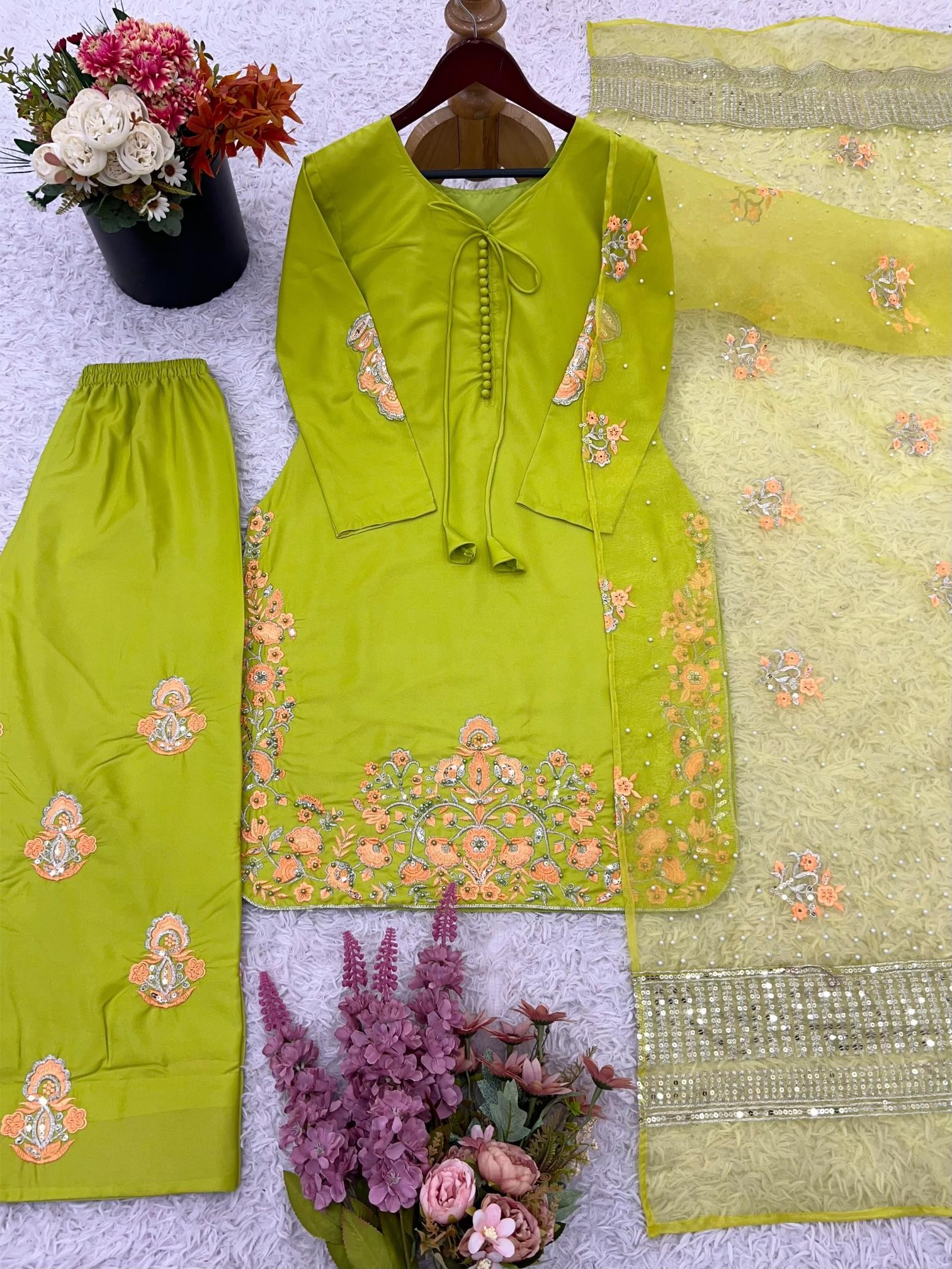 NSR-859 Premium Natural Crepe Silk Designer Suit Set