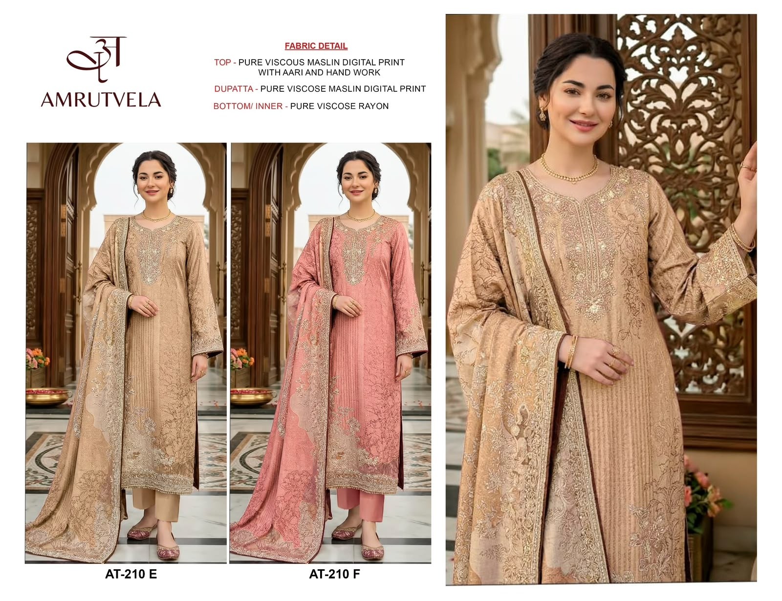 AMRUTVELA AT-210 Premium Viscose Maslin Suit Set