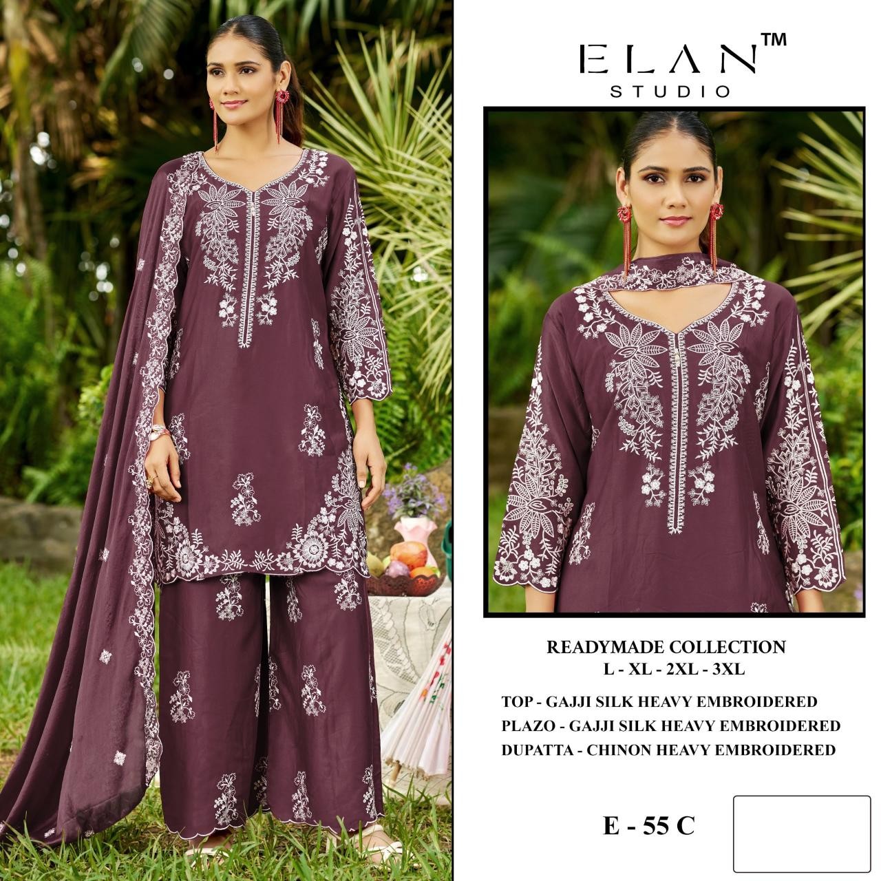 ELAN STUDIO E-55 Gajji Silk Embroidered Set