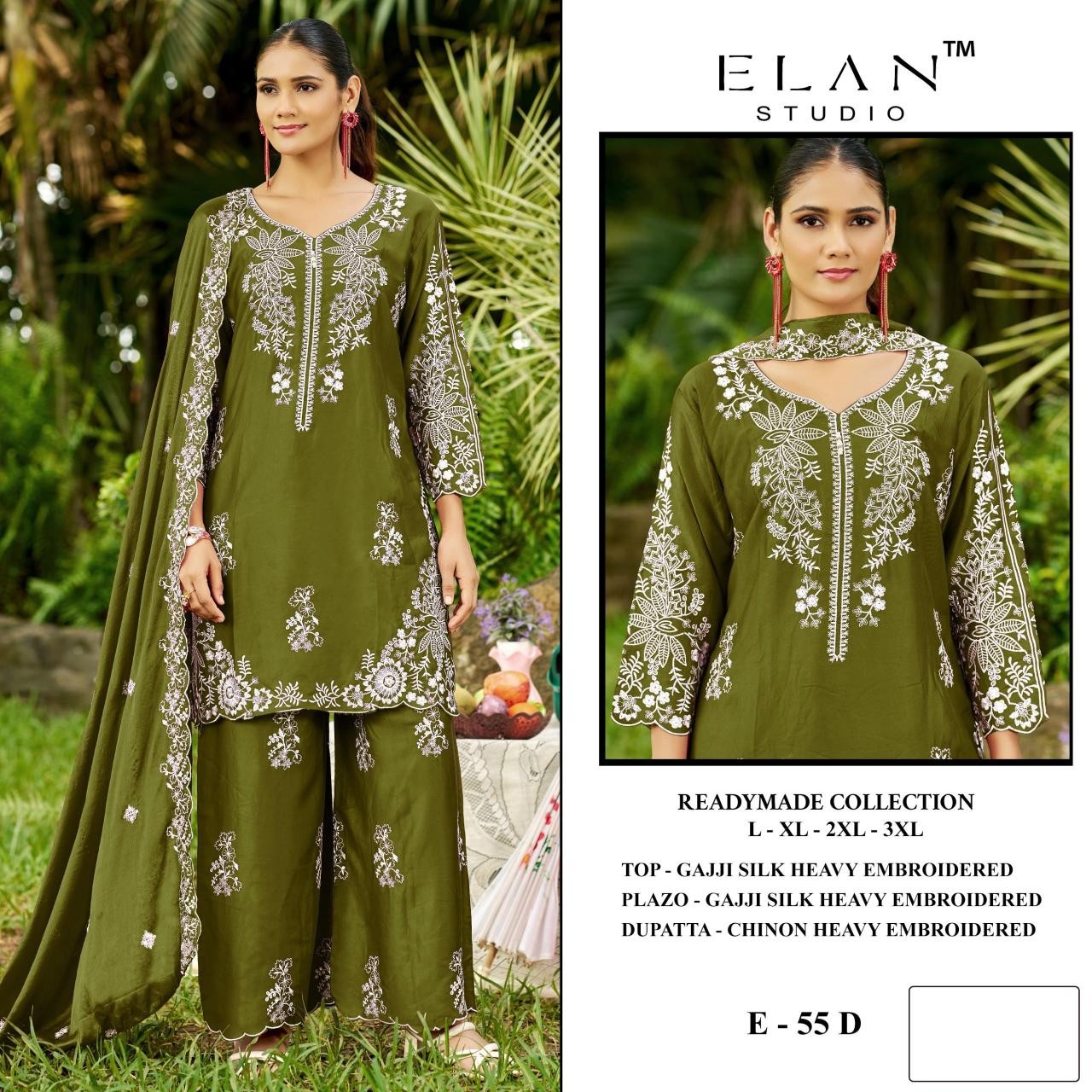 ELAN STUDIO E-55 Gajji Silk Embroidered Set