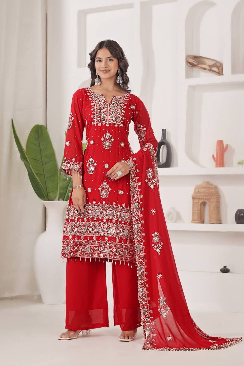 JD-588 Premium Embroidered Kurti Palazzo Set
