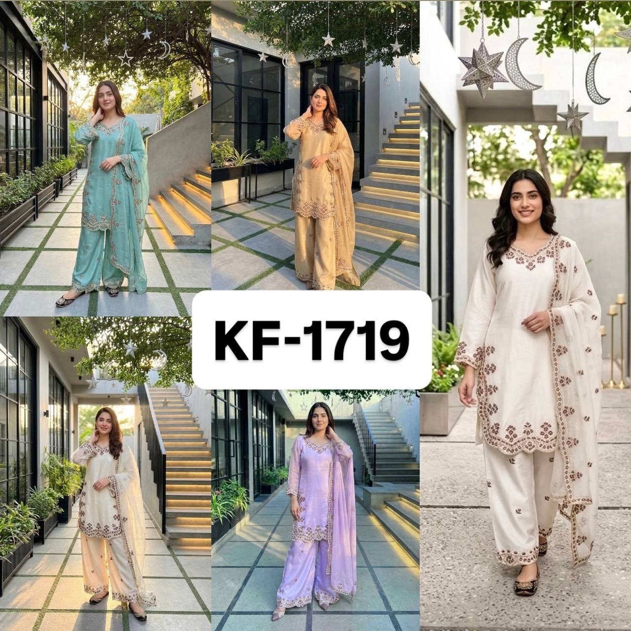 KF-1719 Premium Roman Glass Embroidered Suit Set