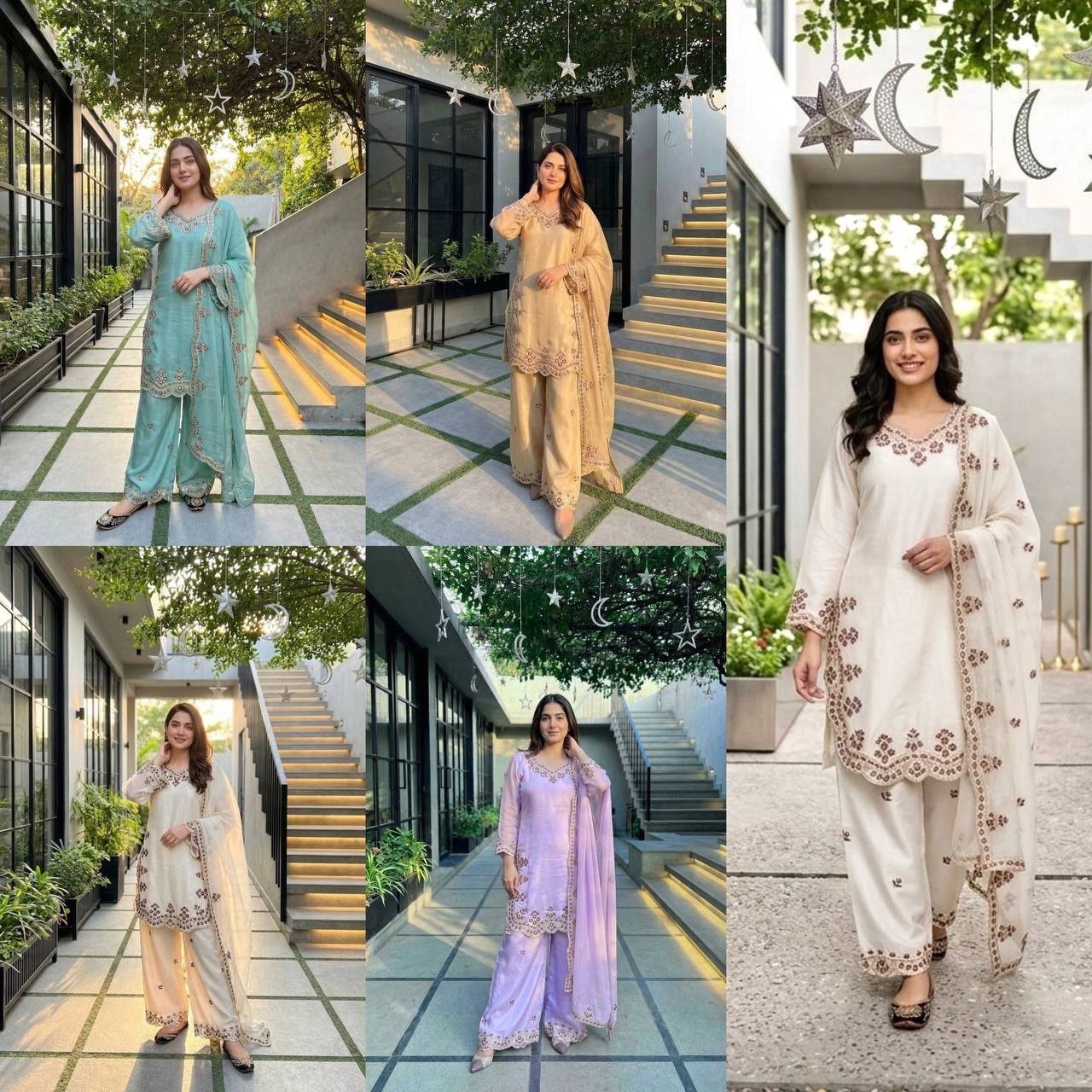 KF-1719 Premium Roman Glass Embroidered Suit Set