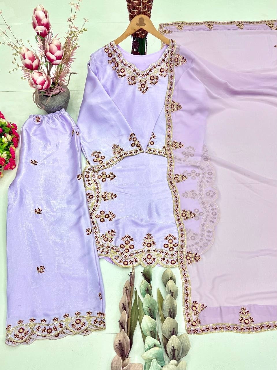KF-1719 Premium Roman Glass Embroidered Suit Set