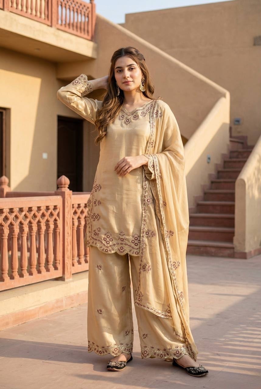 KF-1719 Premium Roman Glass Embroidered Suit Set