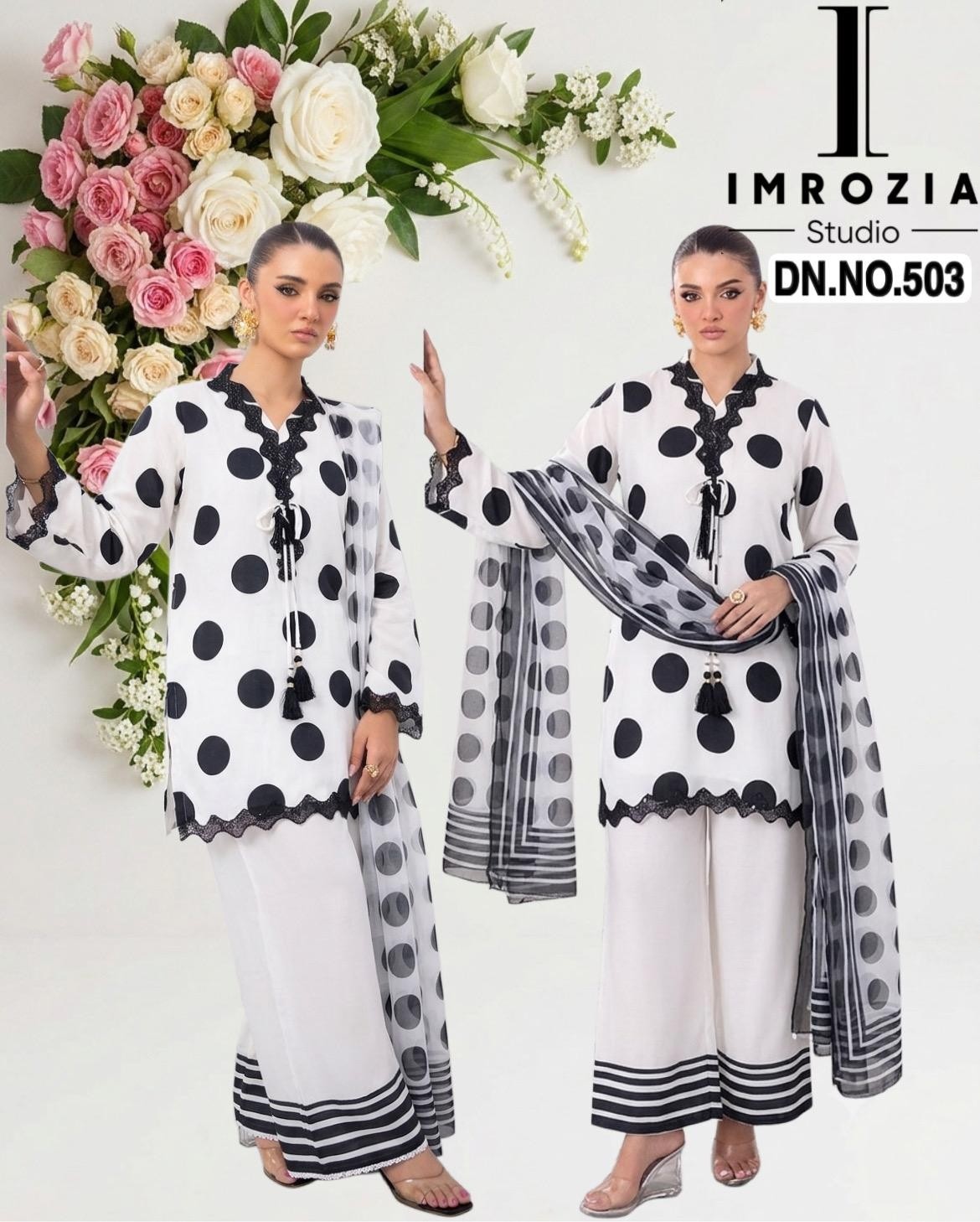 Imrozia Studio 503 Satin Polka Dot Suit Set