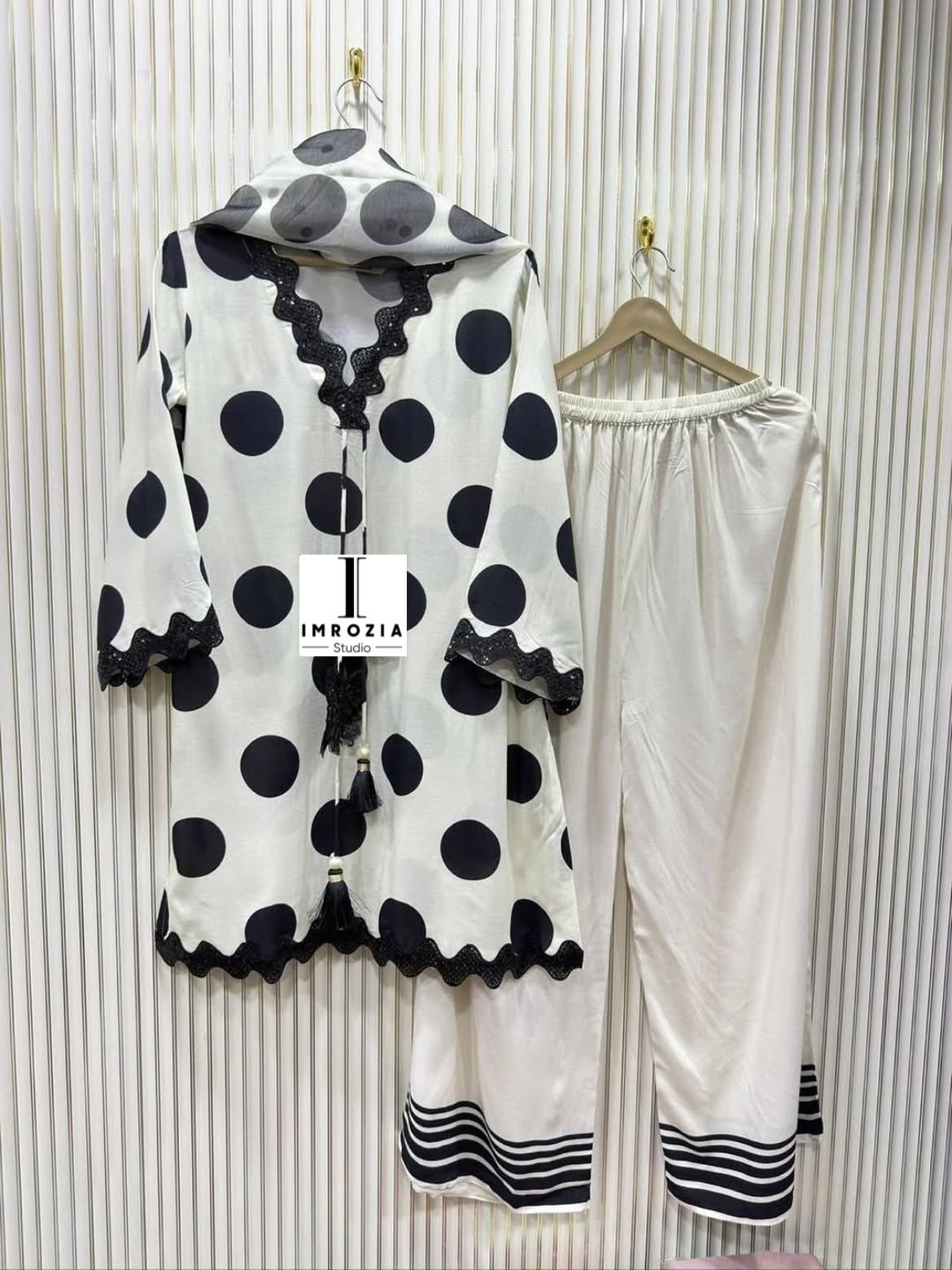 Imrozia Studio 503 Satin Polka Dot Suit Set