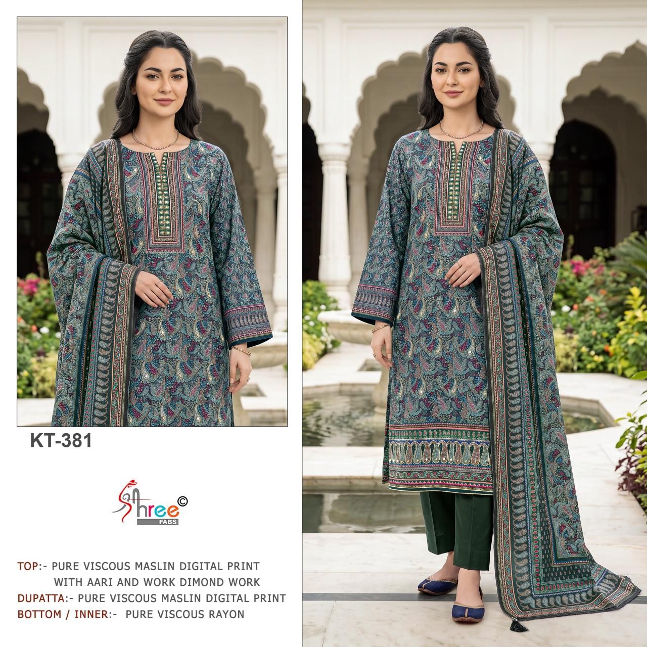 KT-367F / KT-381 Premium Viscose Maslin Aari Work Suit