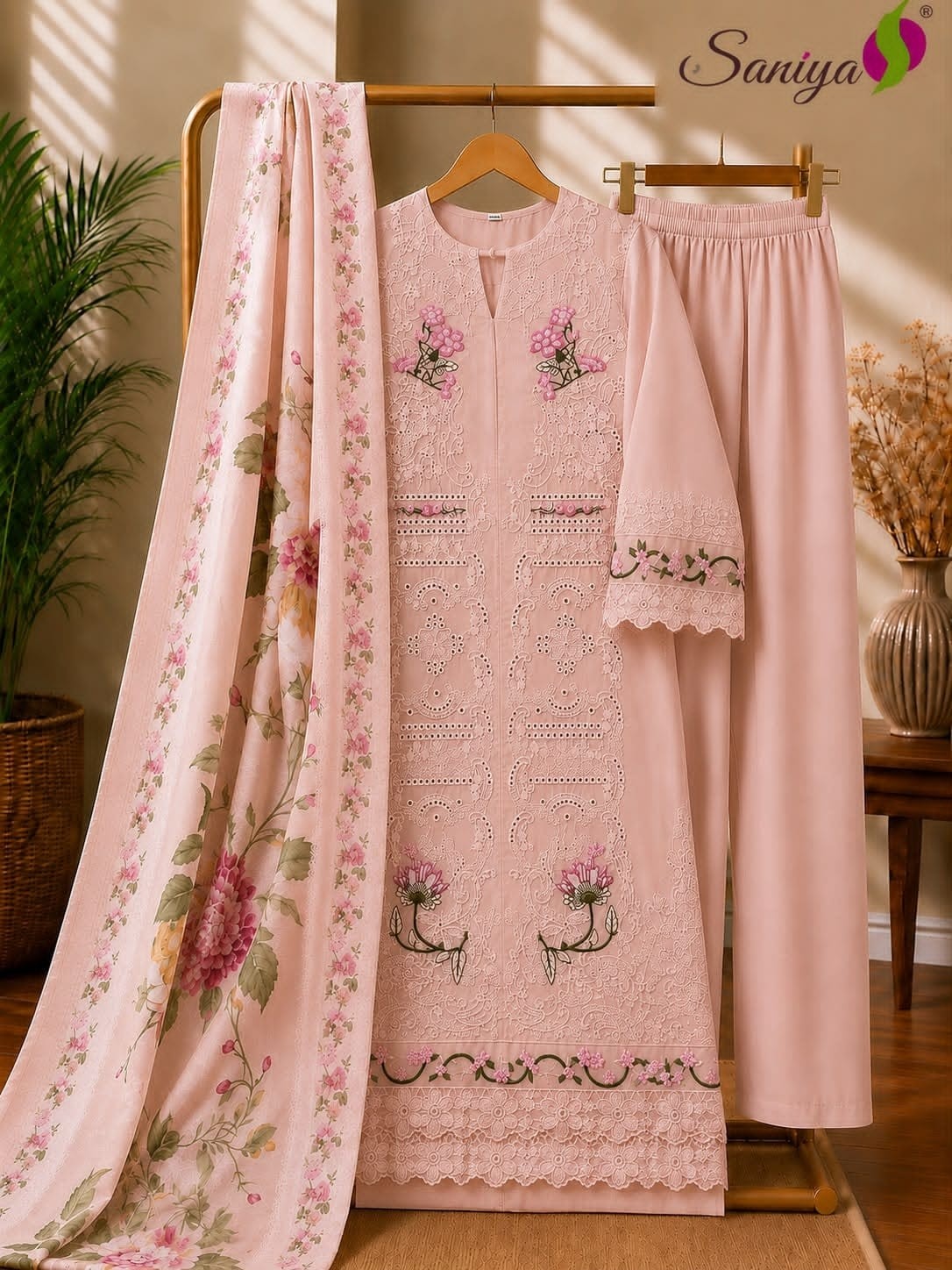 Saniya Trendz ELAF Premium-3 1744, Chikankari cotton ready-made suit for women, embroidered cotton suit XL XXL, printed dupatta cotton suit set, designer ethnic wear