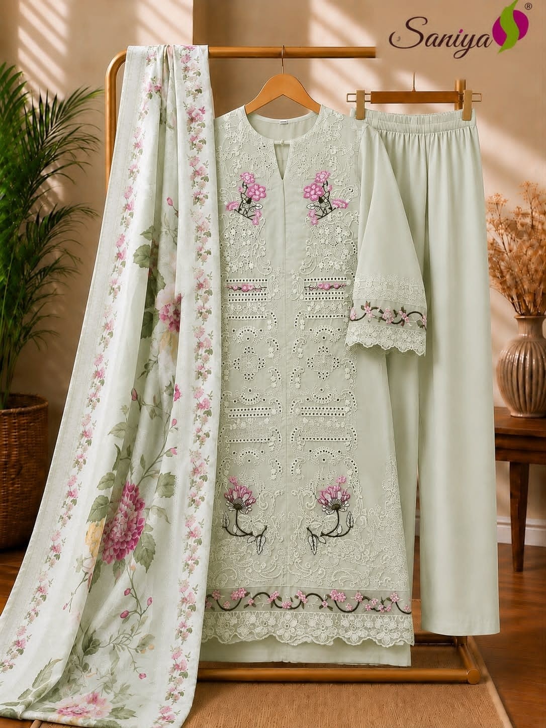 Saniya Trendz ELAF Premium-3 1744, Chikankari cotton ready-made suit for women, embroidered cotton suit XL XXL, printed dupatta cotton suit set, designer ethnic wear