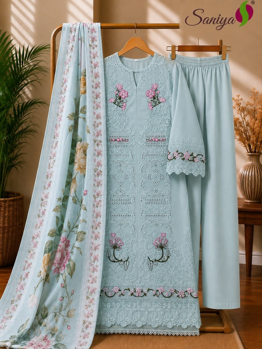 Saniya Trendz ELAF Premium-3 1744, Chikankari cotton ready-made suit for women, embroidered cotton suit XL XXL, printed dupatta cotton suit set, designer ethnic wear