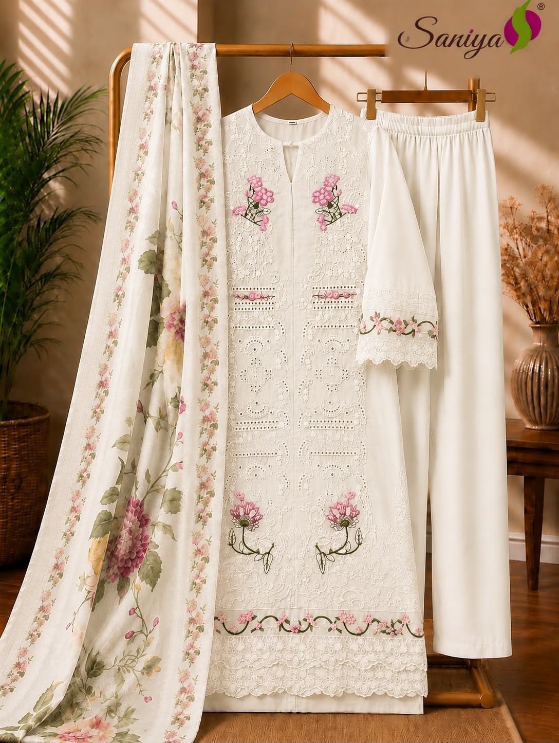 Saniya Trendz ELAF Premium-3 1744, Chikankari cotton ready-made suit for women, embroidered cotton suit XL XXL, printed dupatta cotton suit set, designer ethnic wear