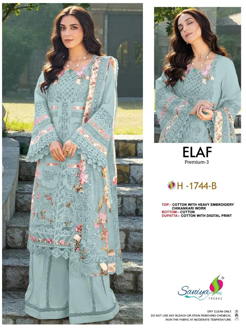 Saniya Trendz ELAF Premium-3 1744, Chikankari cotton ready-made suit for women, embroidered cotton suit XL XXL, printed dupatta cotton suit set, designer ethnic wear