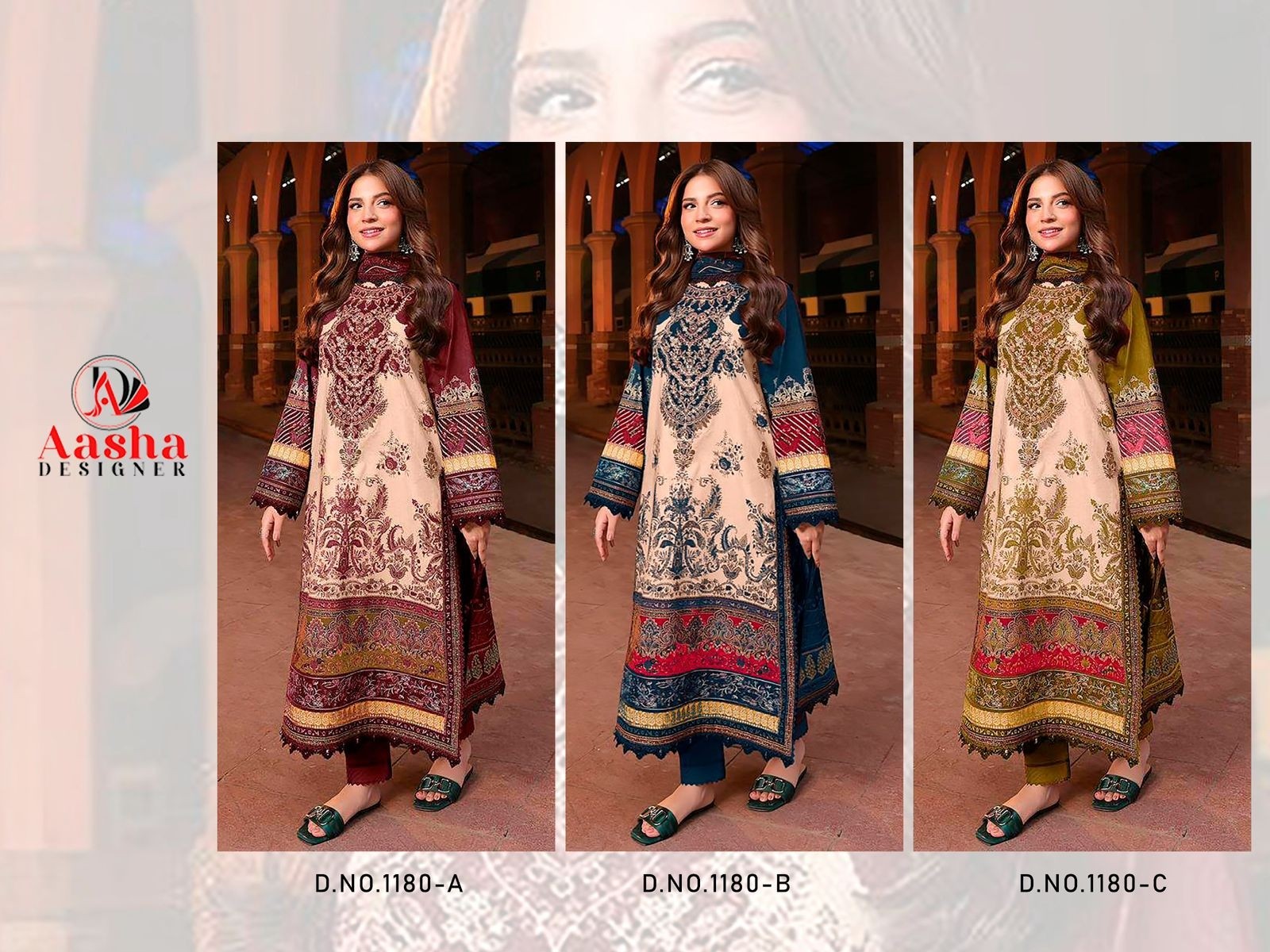 Aasha Designer ASD-1180ABC Embroidered Cotton Suit