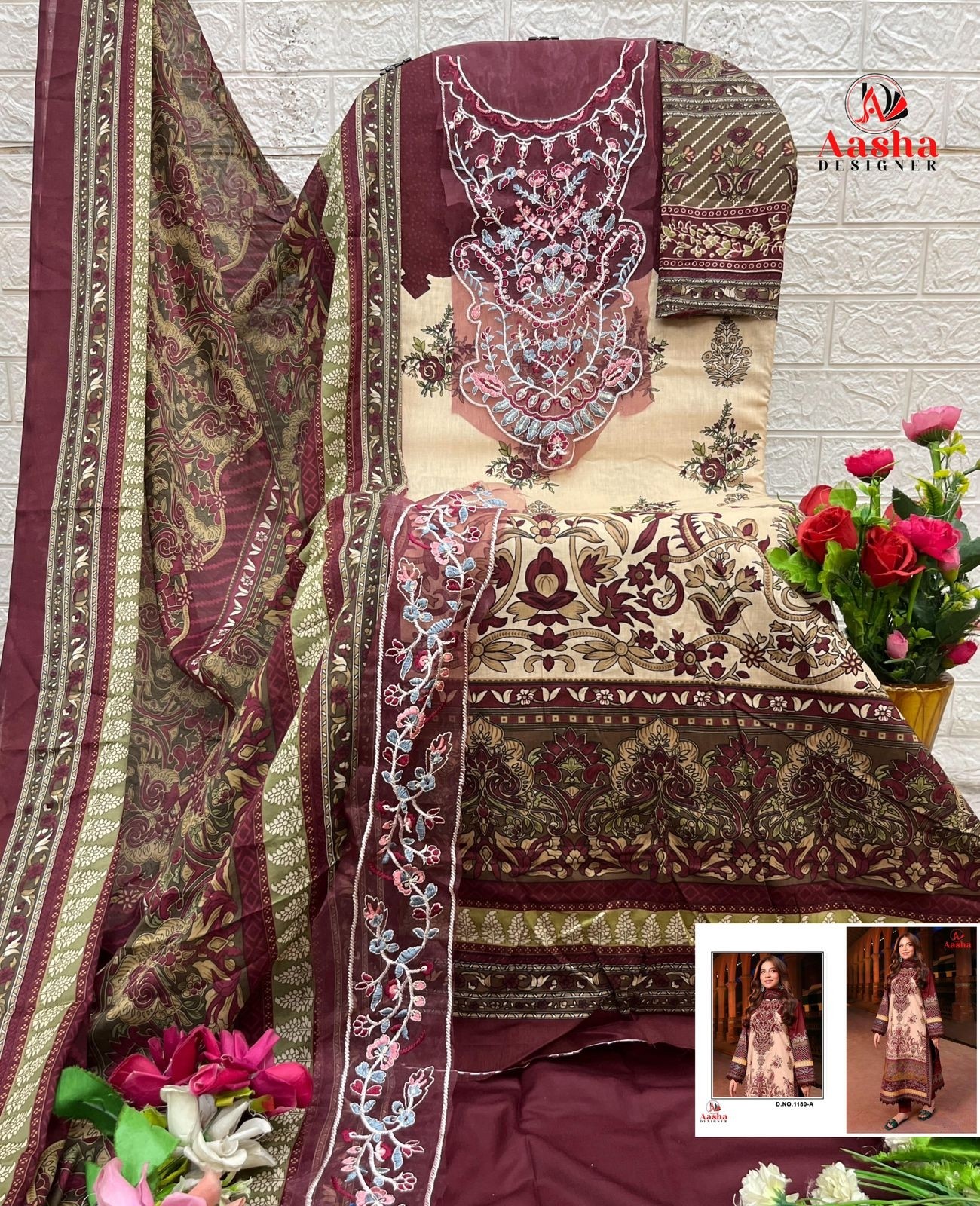 Aasha Designer ASD-1180ABC Embroidered Cotton Suit
