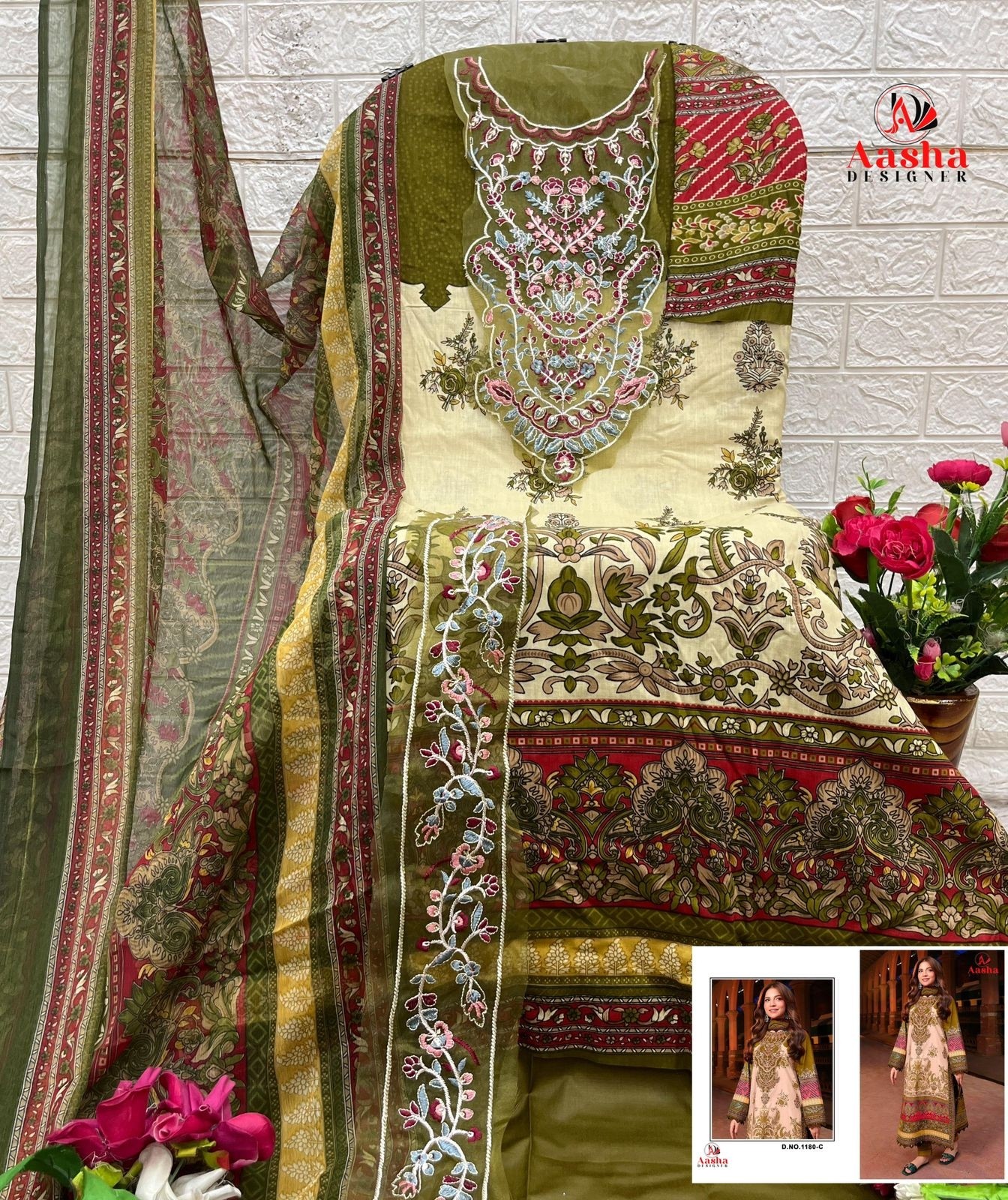Aasha Designer ASD-1180ABC Embroidered Cotton Suit