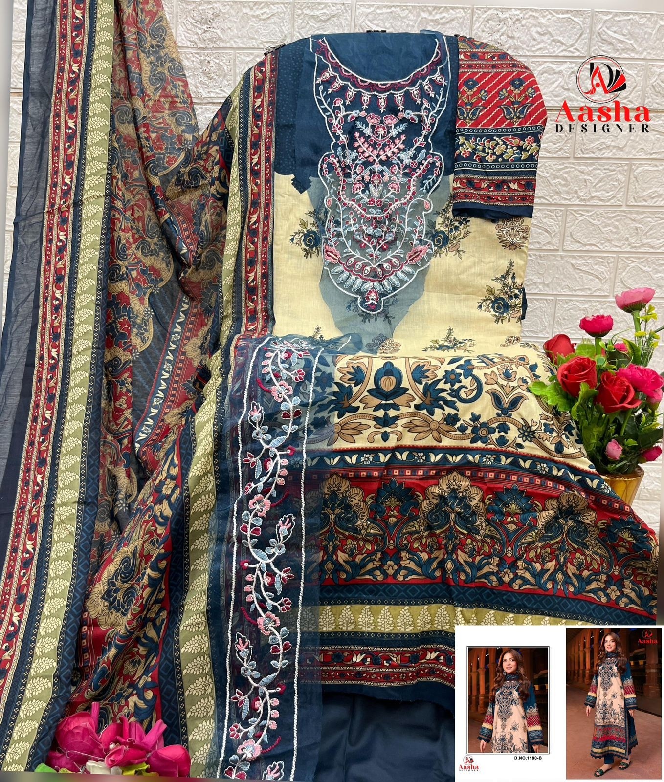 Aasha Designer ASD-1180ABC Embroidered Cotton Suit