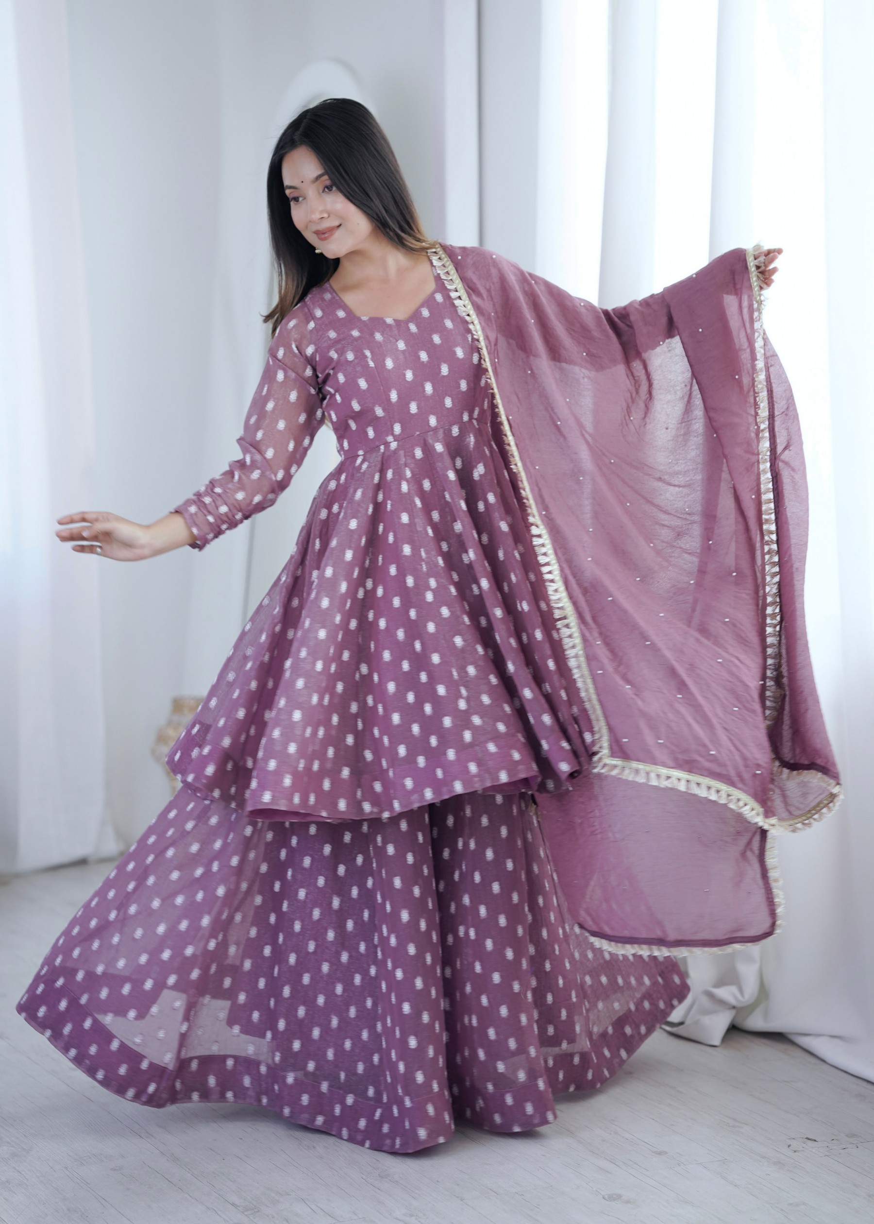 ZF-5022 Heavy Crunchy Silk Jacquard Butti Sharara Palazzo Set