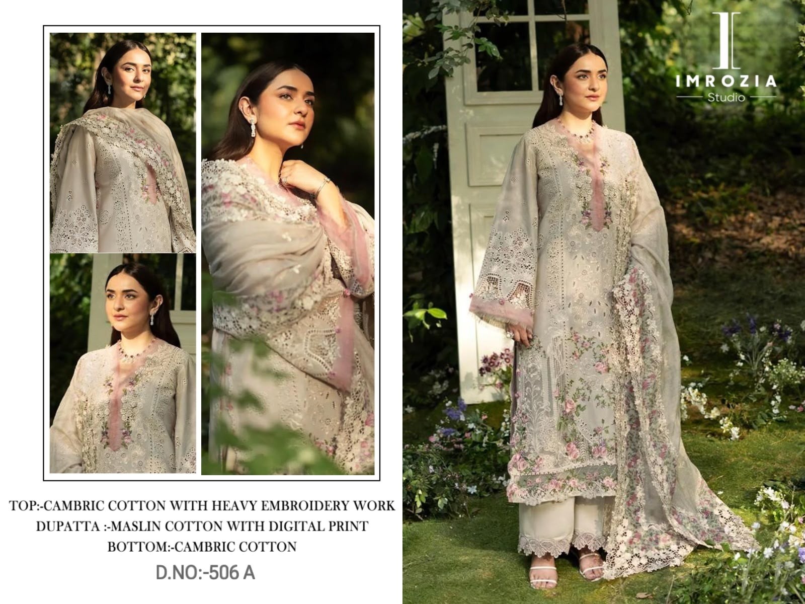 Imrozia Studio Design No-506 A B Cambric Cotton Embroidered Suit Set