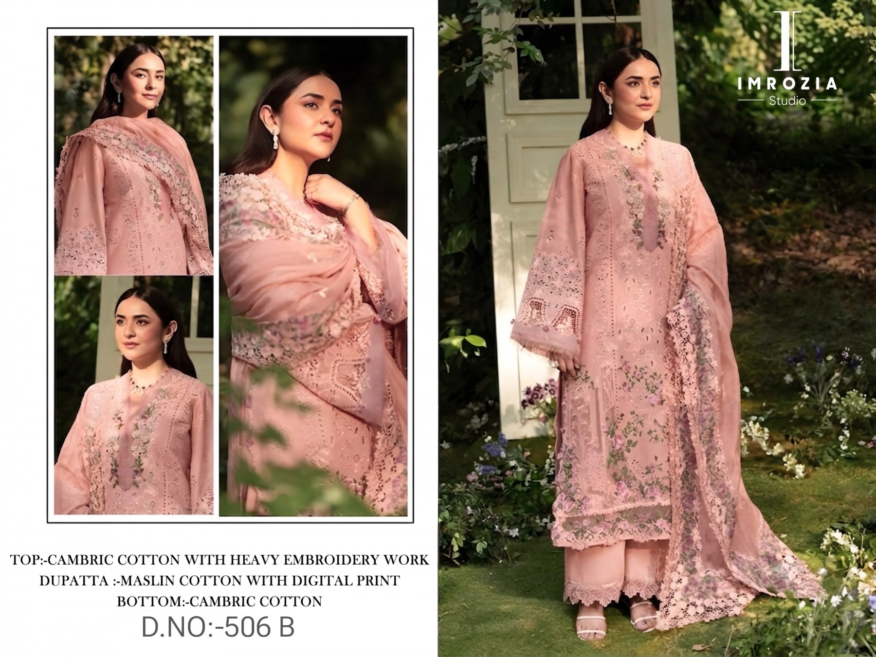 Imrozia Studio Design No-506 A B Cambric Cotton Embroidered Suit Set