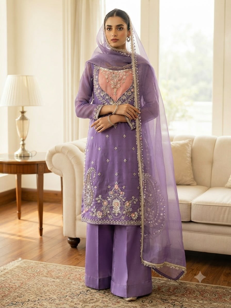 SRK-5369 NC Moss Heavy Embroidery Sequence Palazzo Suit Set